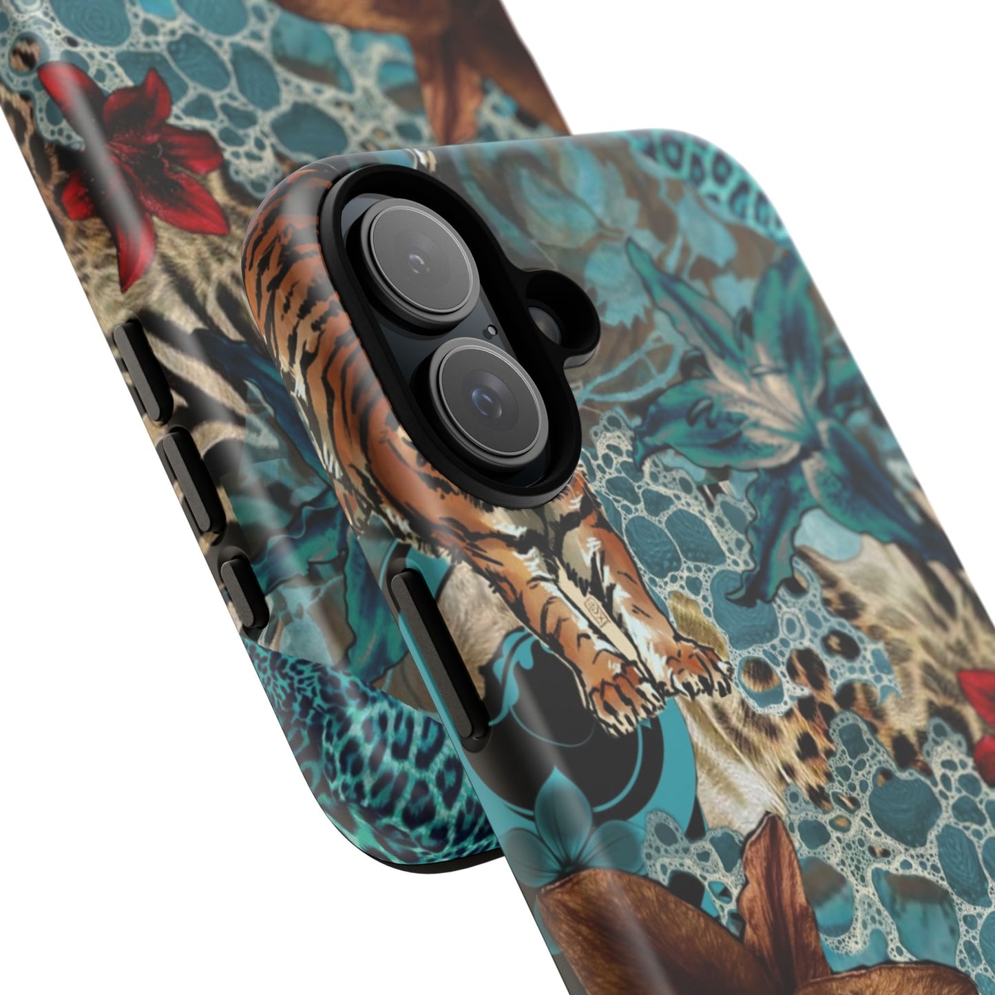 Floral Tiger Phone Case - Teal Safari Protective Cover