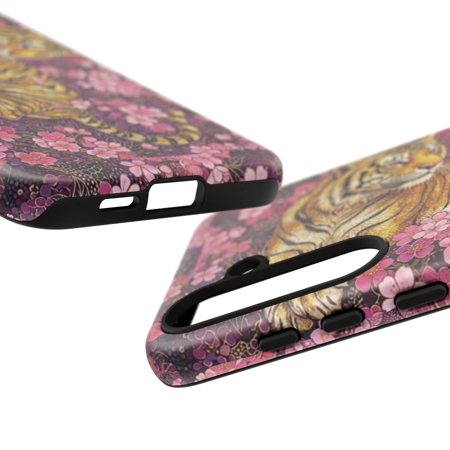Tiger Floral Phone Case — Vintage Sakura Heavy-Duty Protective Cover