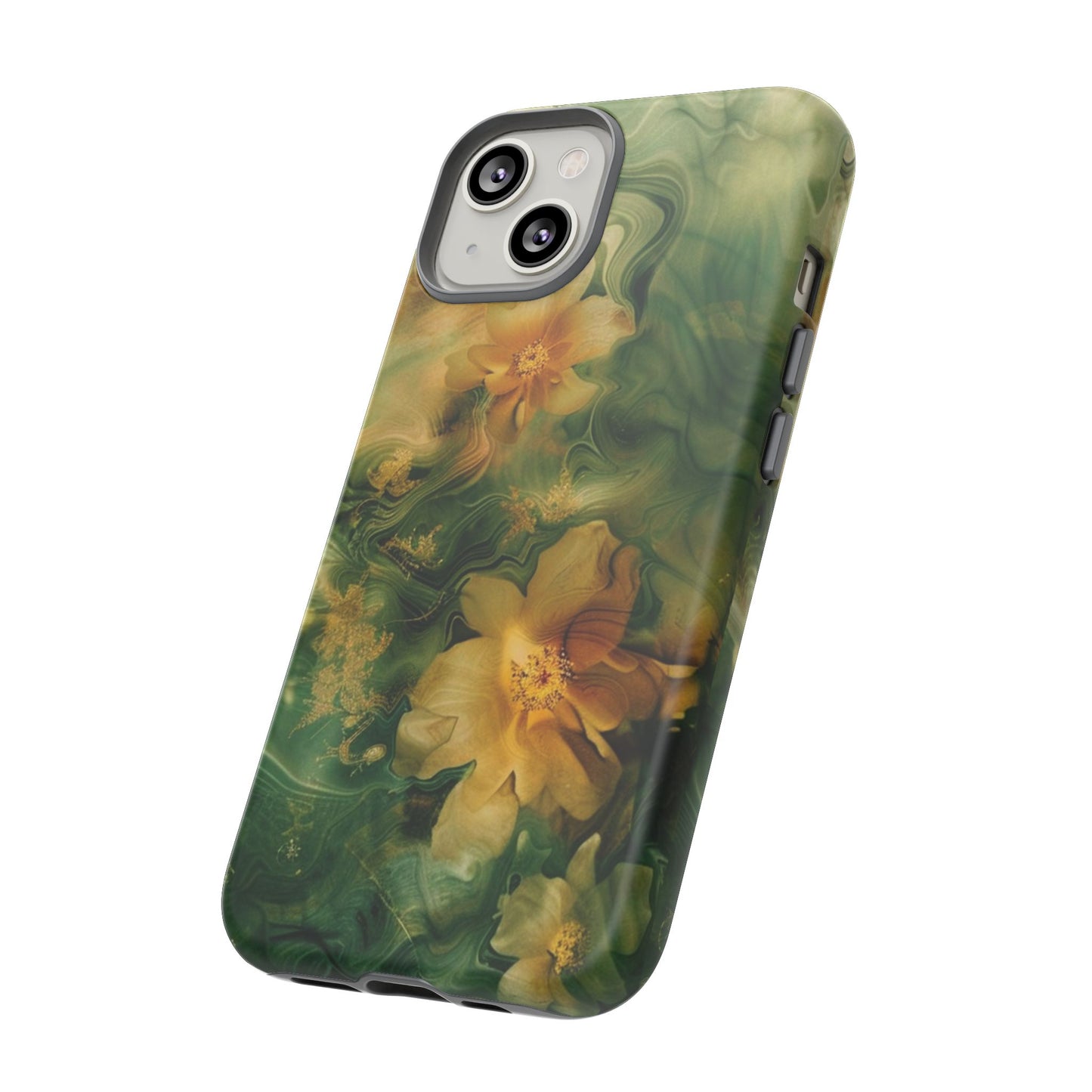 Floral Swirl Phone Case — Green & Gold Vintage Flower Design