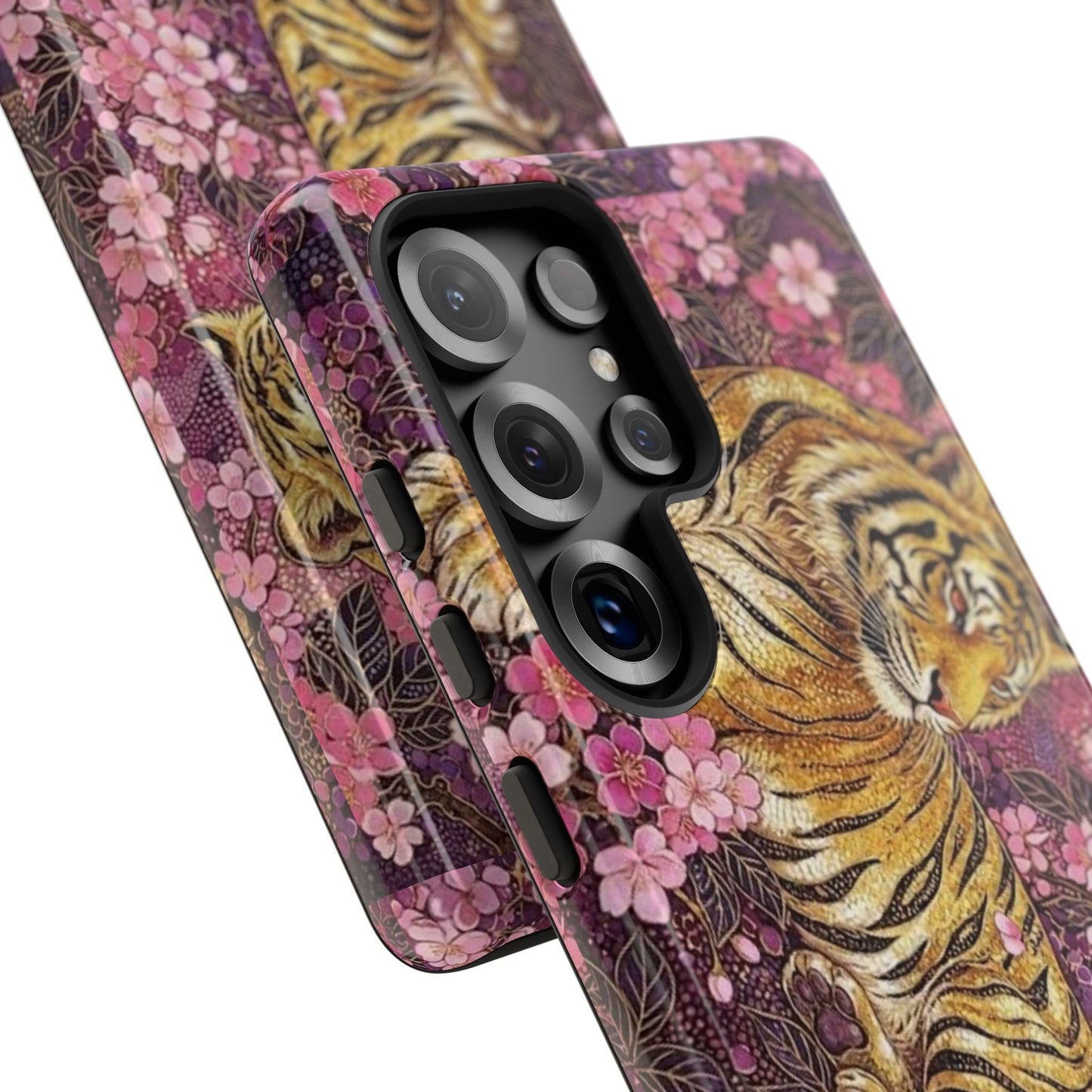 Tiger Floral Phone Case — Vintage Sakura Heavy-Duty Protective Cover