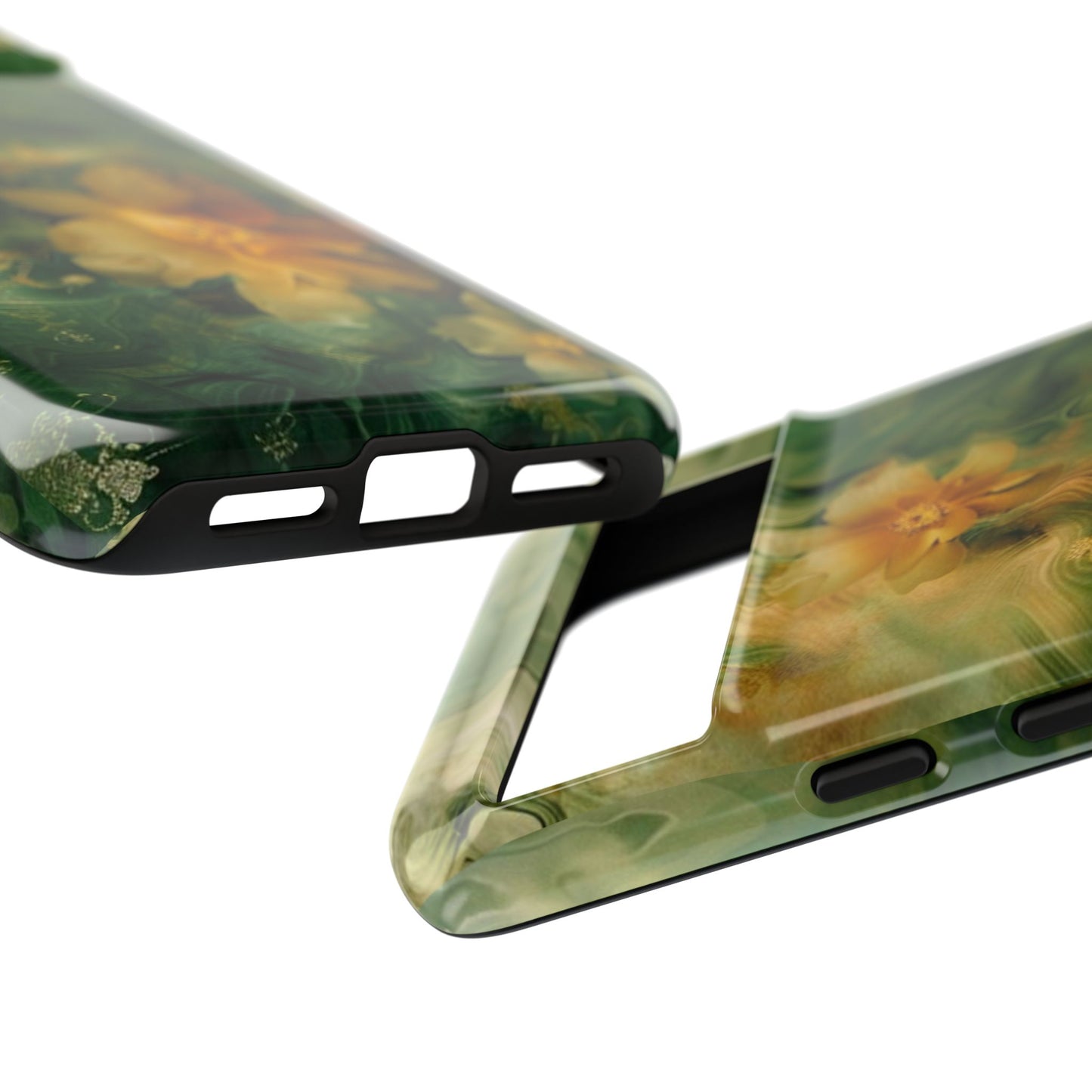 Floral Swirl Phone Case — Green & Gold Vintage Flower Design