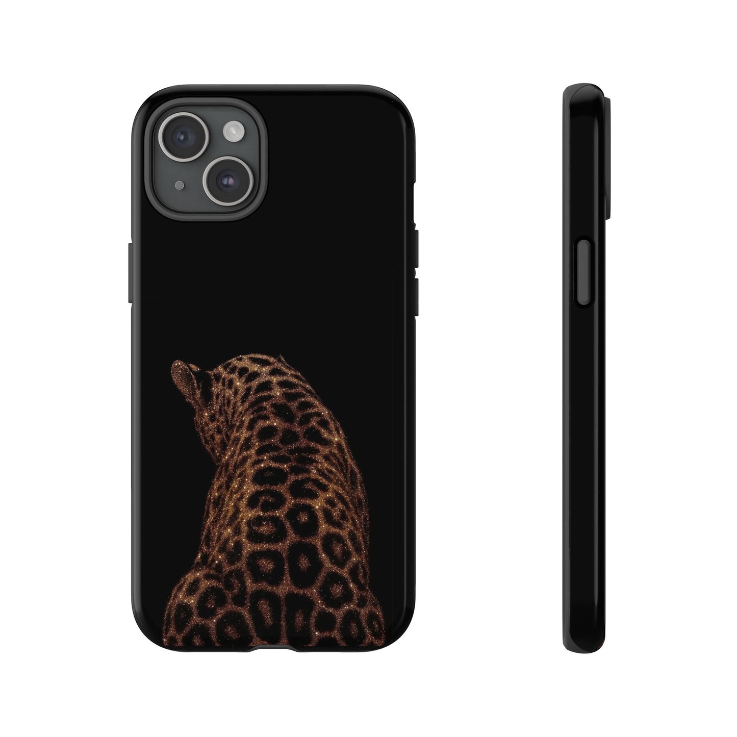 Leopard Print Tough Phone Case - Sleek Black Protective Cover