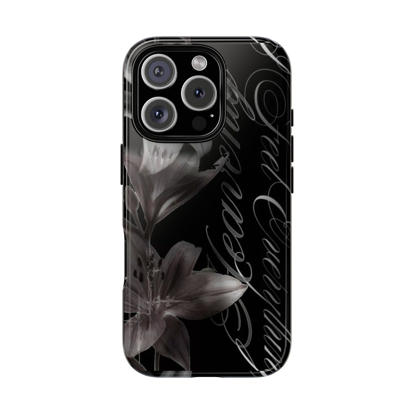 Floral Script Tough Phone Case – Black Lily Protective Cover