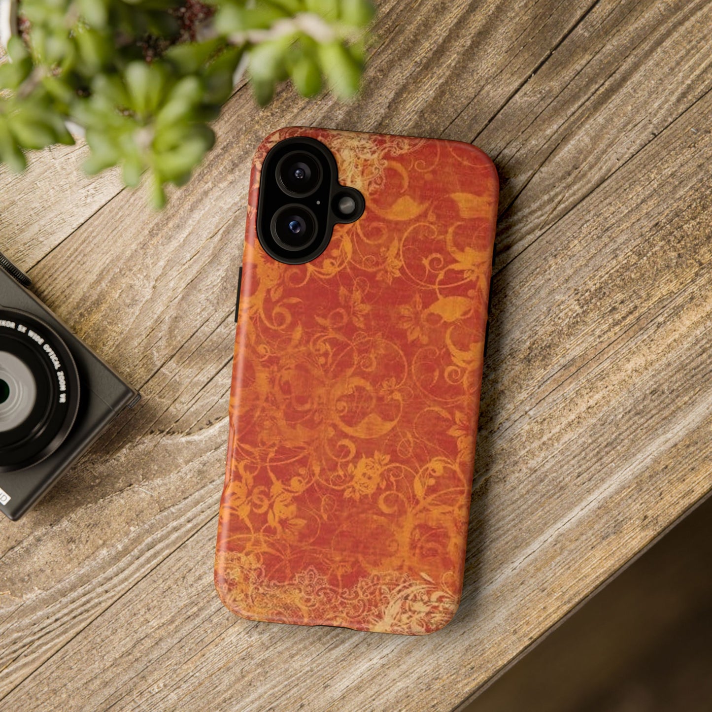 Floral Autumn iPhone Tough Case — Orange Vintage Scroll Design
