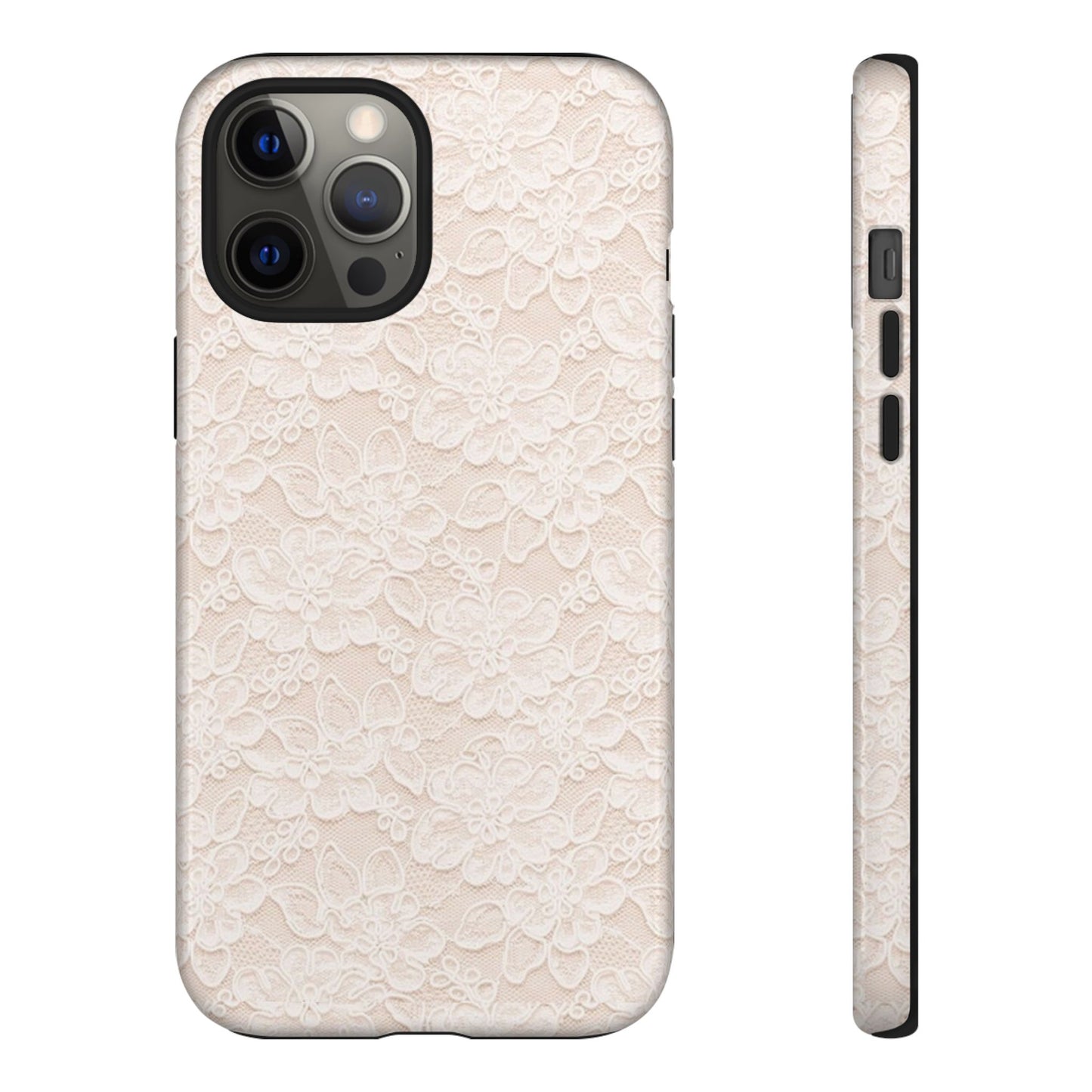 Floral Lace Tough Phone Case – Vintage Ivory Protective Cover