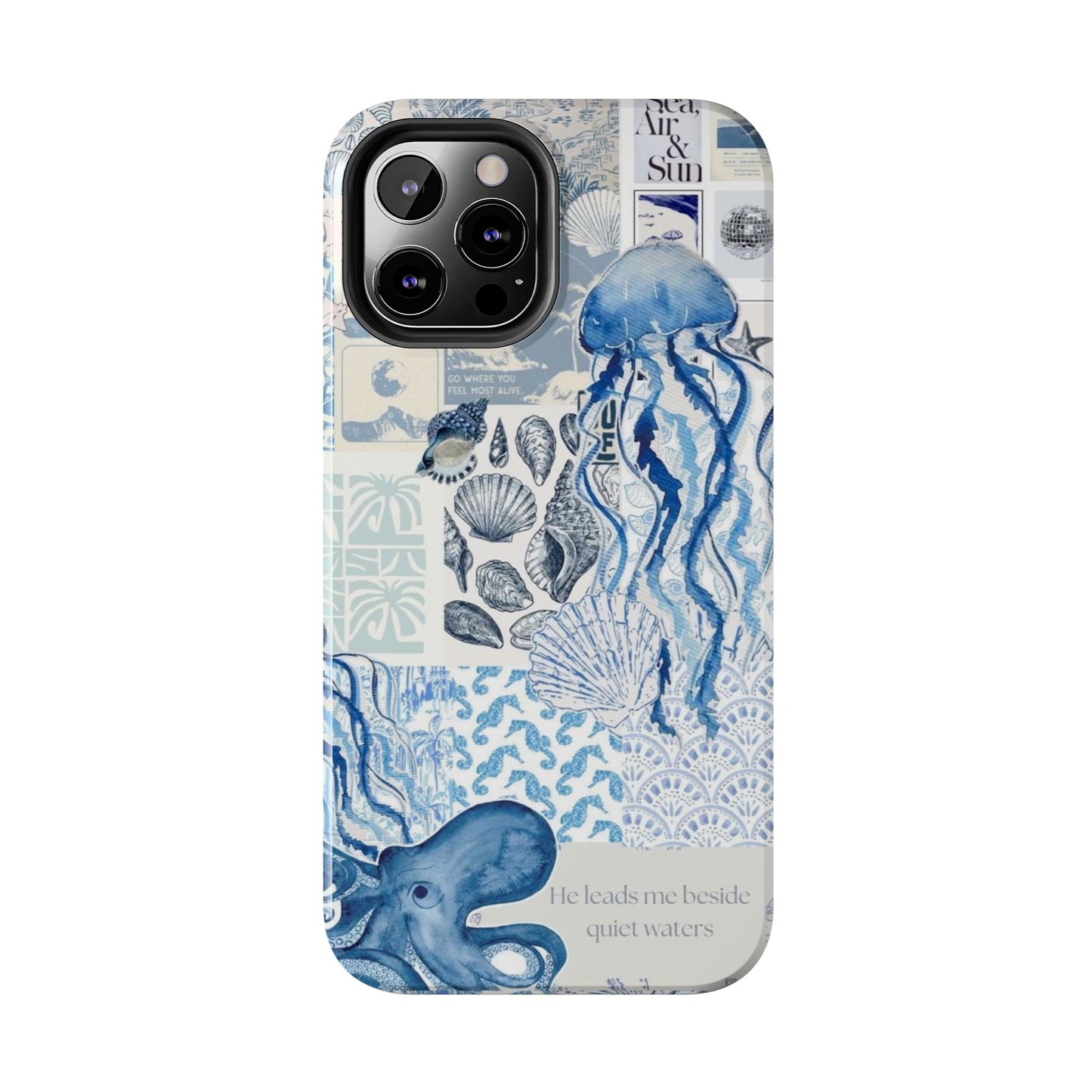 Sea Collage Tough Phone Case — Blue Jellyfish & Shells Coastal Design