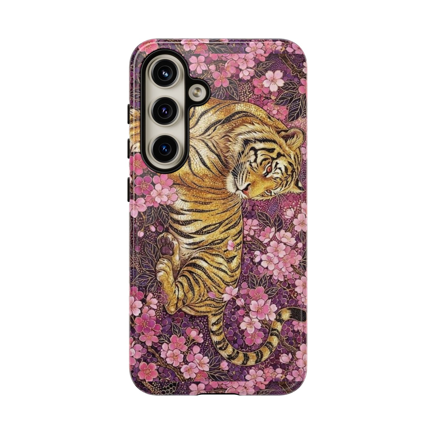 Tiger Floral Phone Case — Vintage Sakura Heavy-Duty Protective Cover