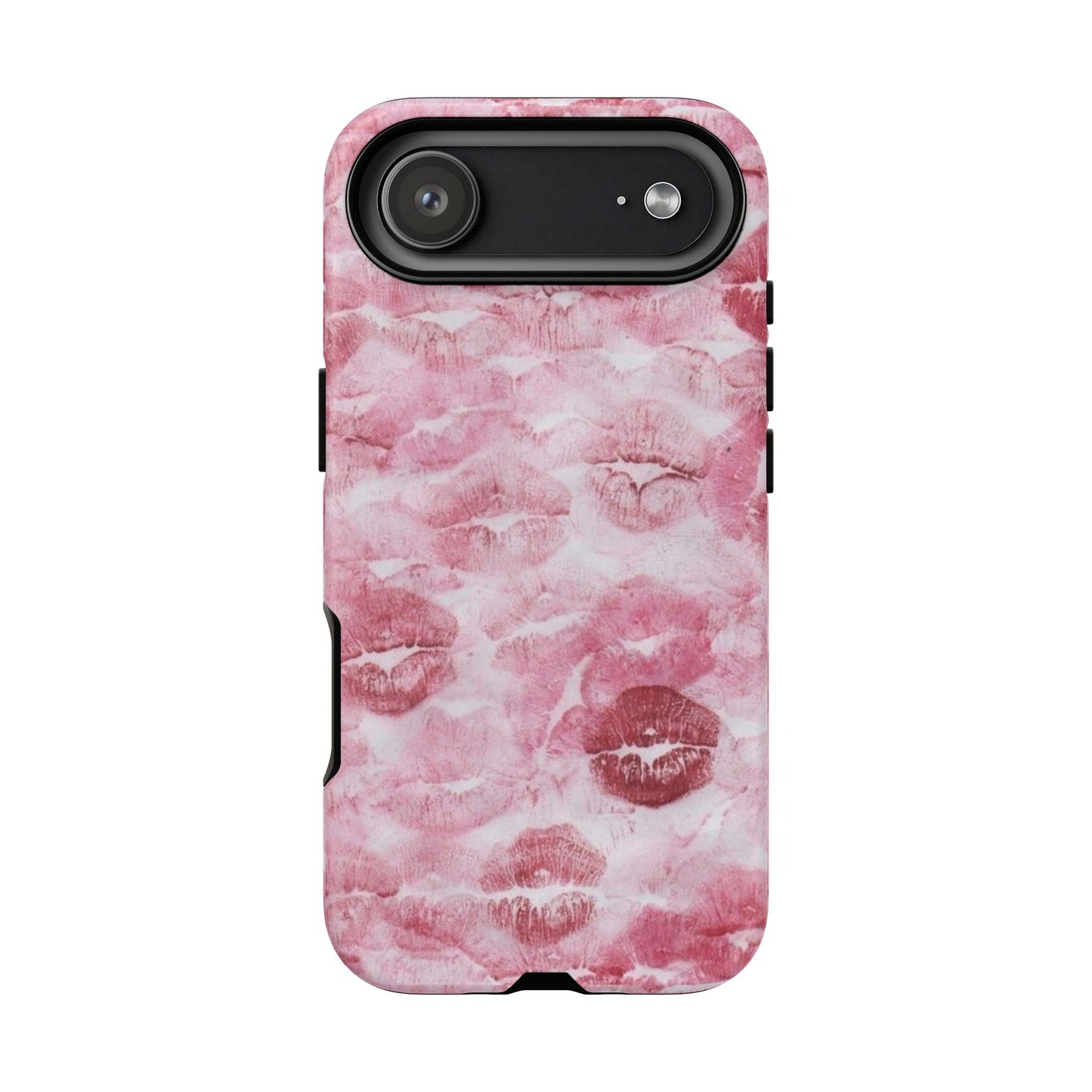 Kiss Print Tough Phone Case — Pink Marble Lip Pattern, Protective iPhone Cover