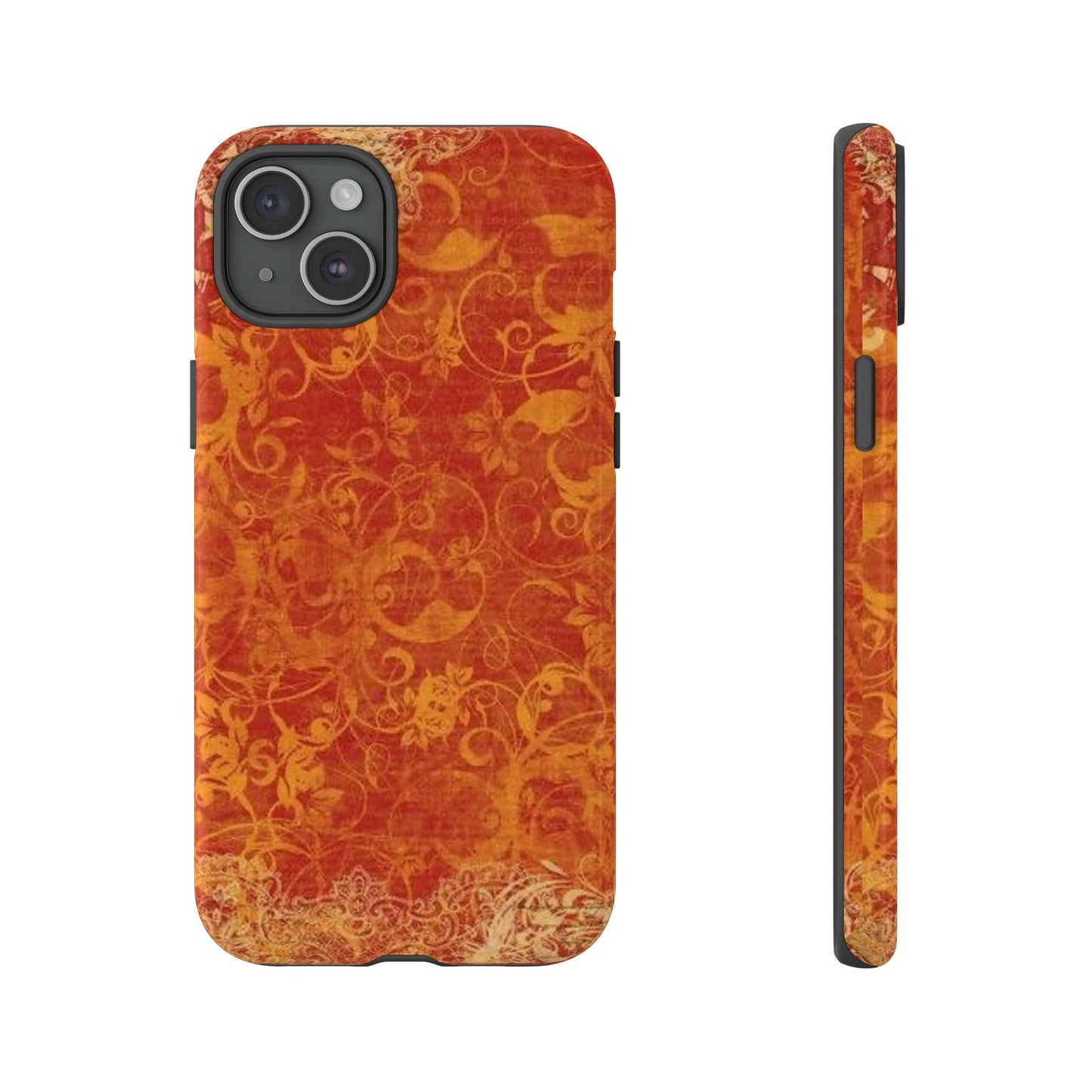 Floral Autumn iPhone Tough Case — Orange Vintage Scroll Design