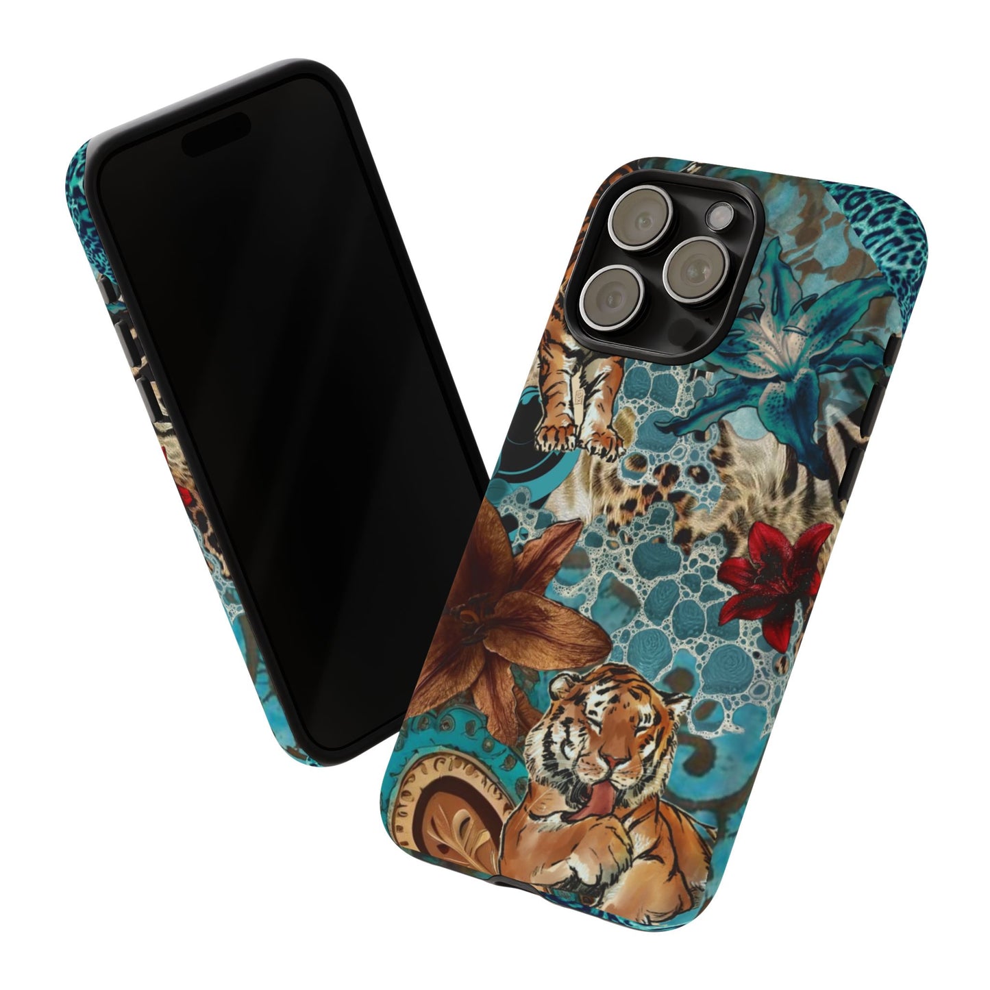 Floral Tiger Phone Case - Teal Safari Protective Cover