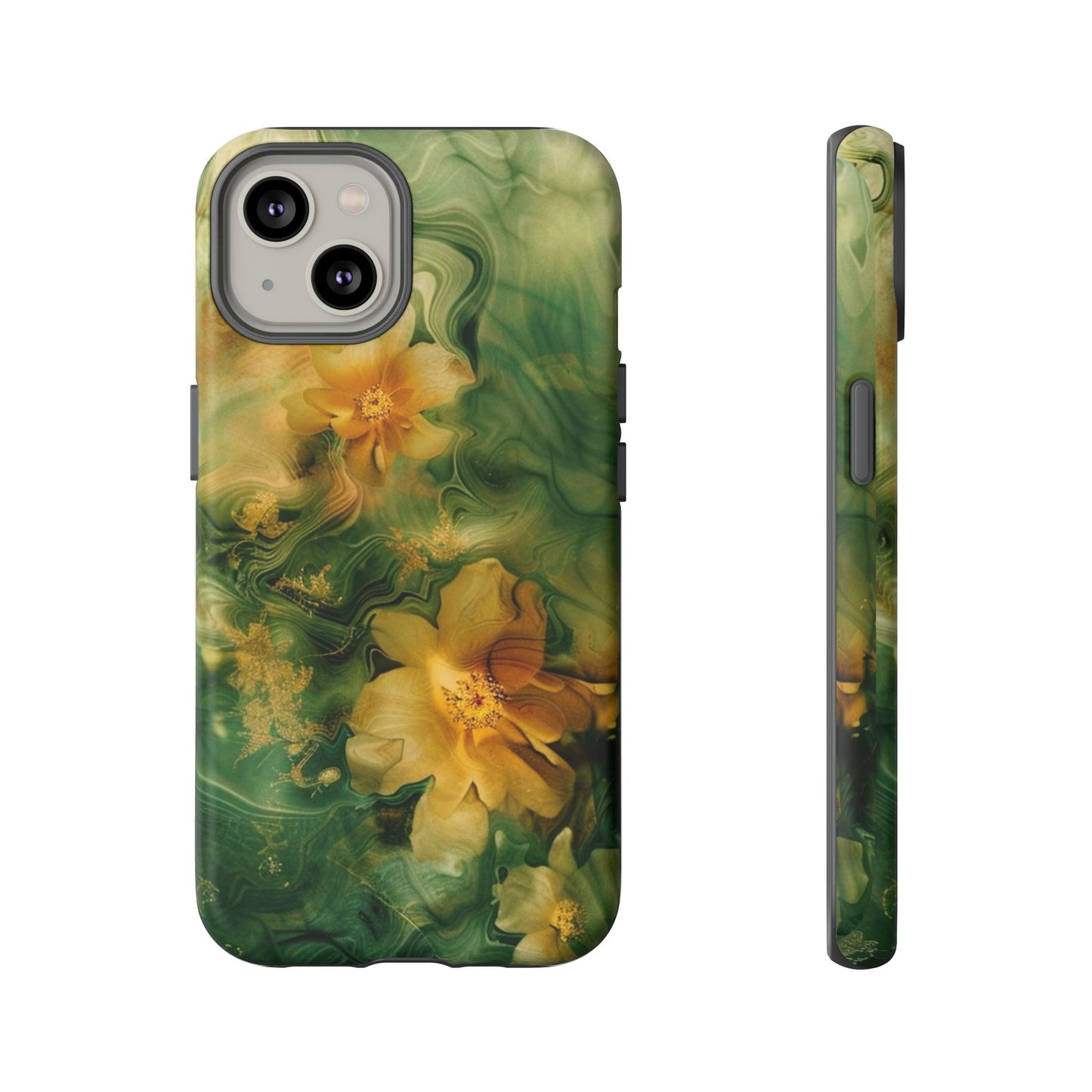 Floral Swirl Phone Case — Green & Gold Vintage Flower Design