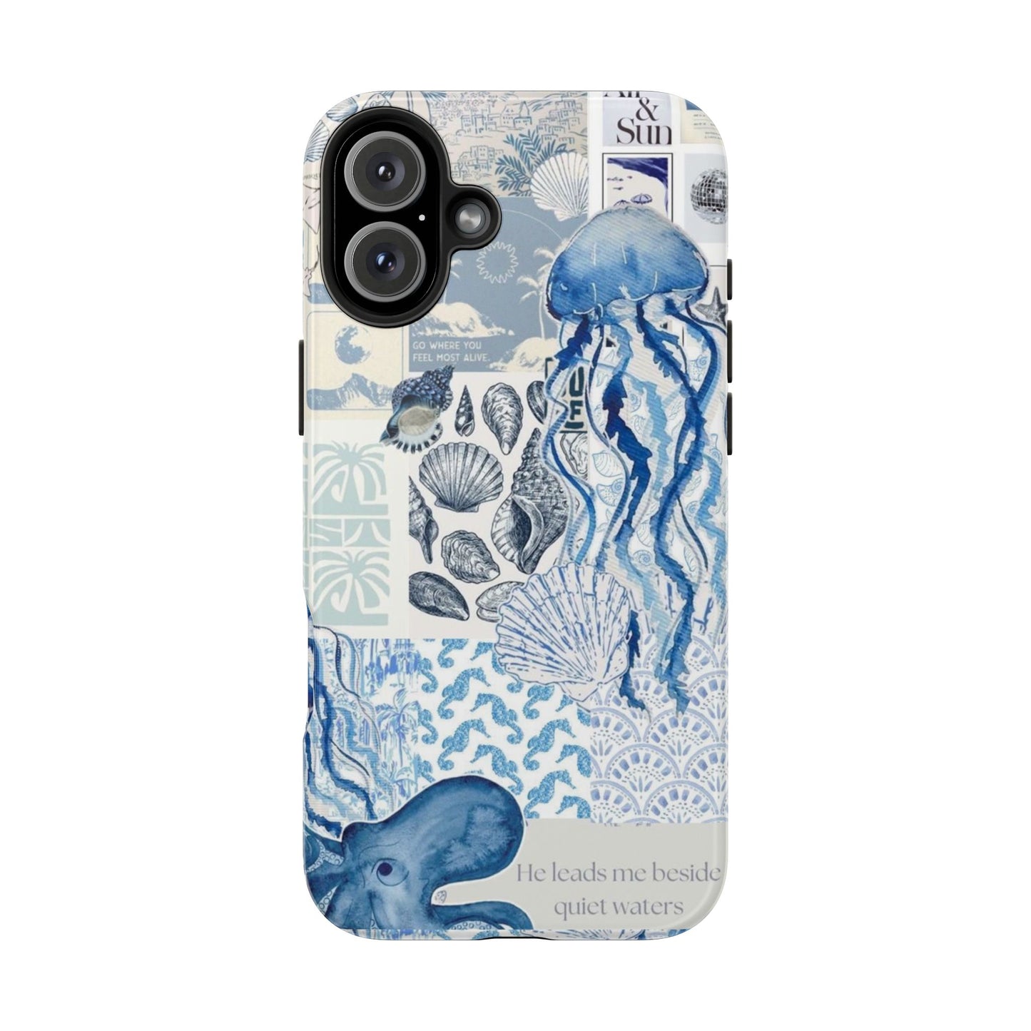 Sea Collage Tough Phone Case — Blue Jellyfish & Shells Coastal Design
