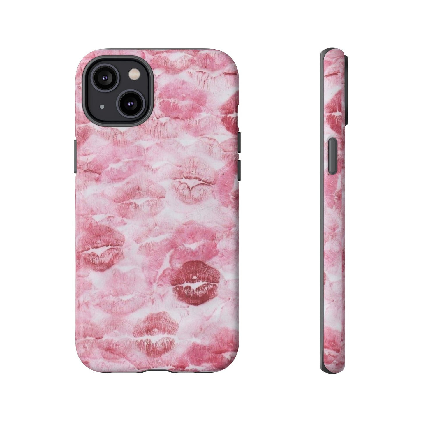 Kiss Print Tough Phone Case — Pink Marble Lip Pattern, Protective iPhone Cover
