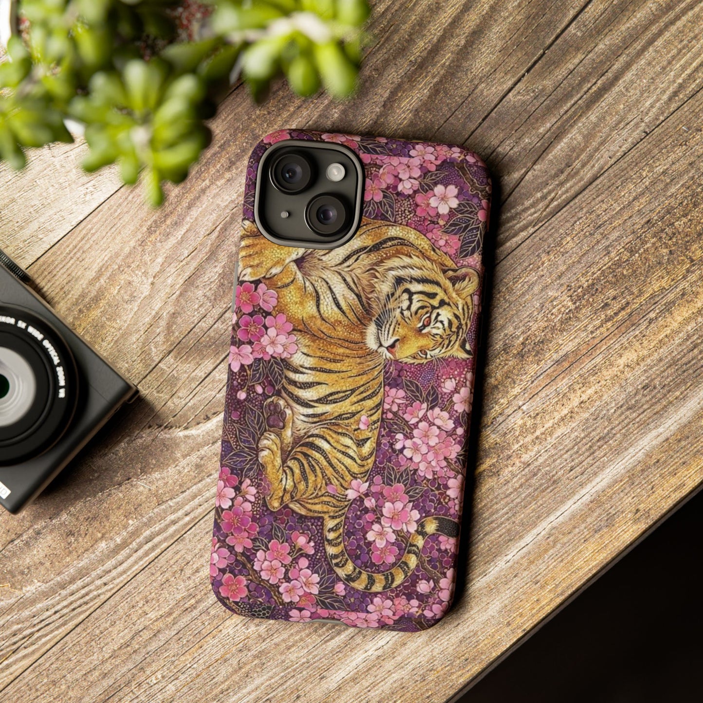 Tiger Floral Phone Case — Vintage Sakura Heavy-Duty Protective Cover