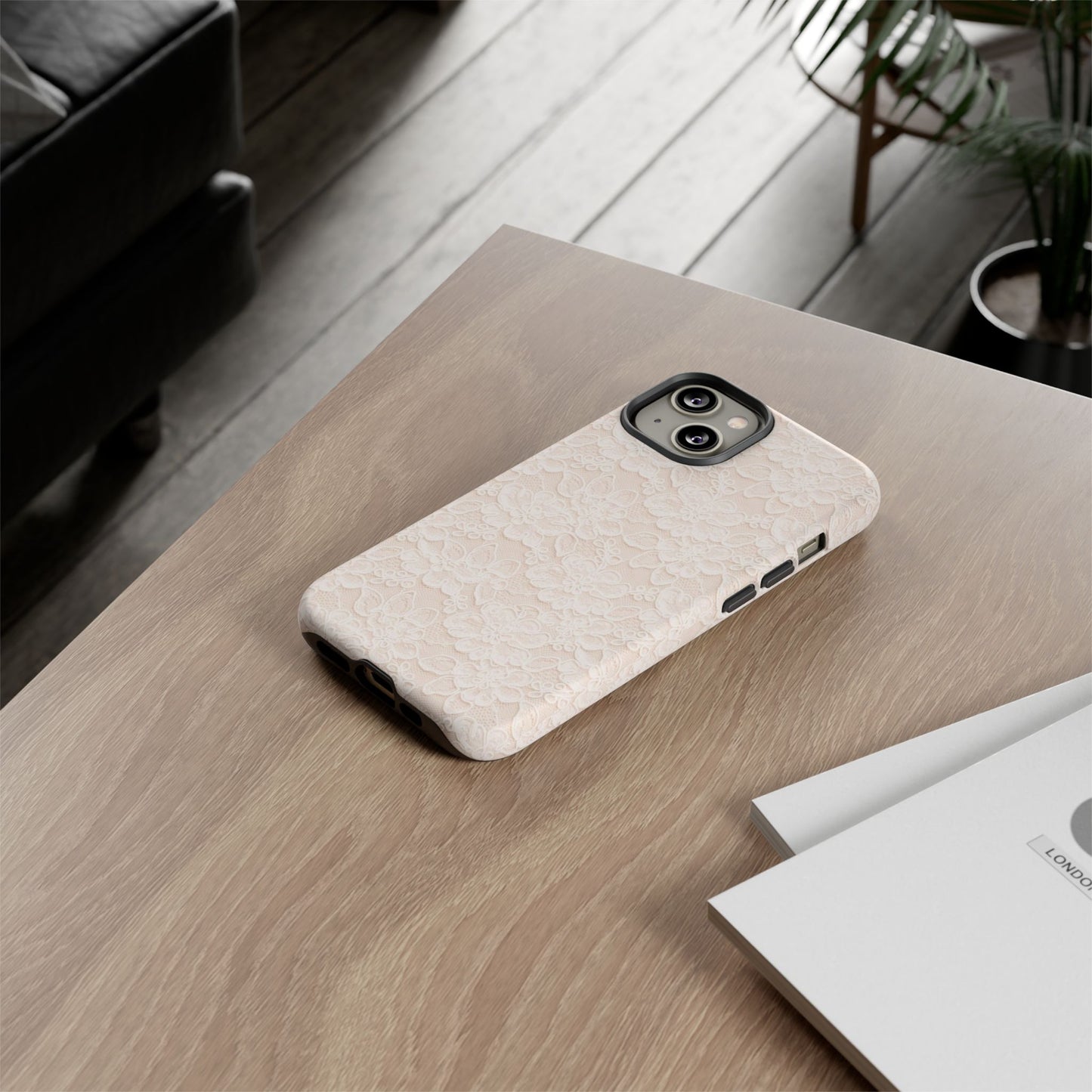 Floral Lace Tough Phone Case – Vintage Ivory Protective Cover