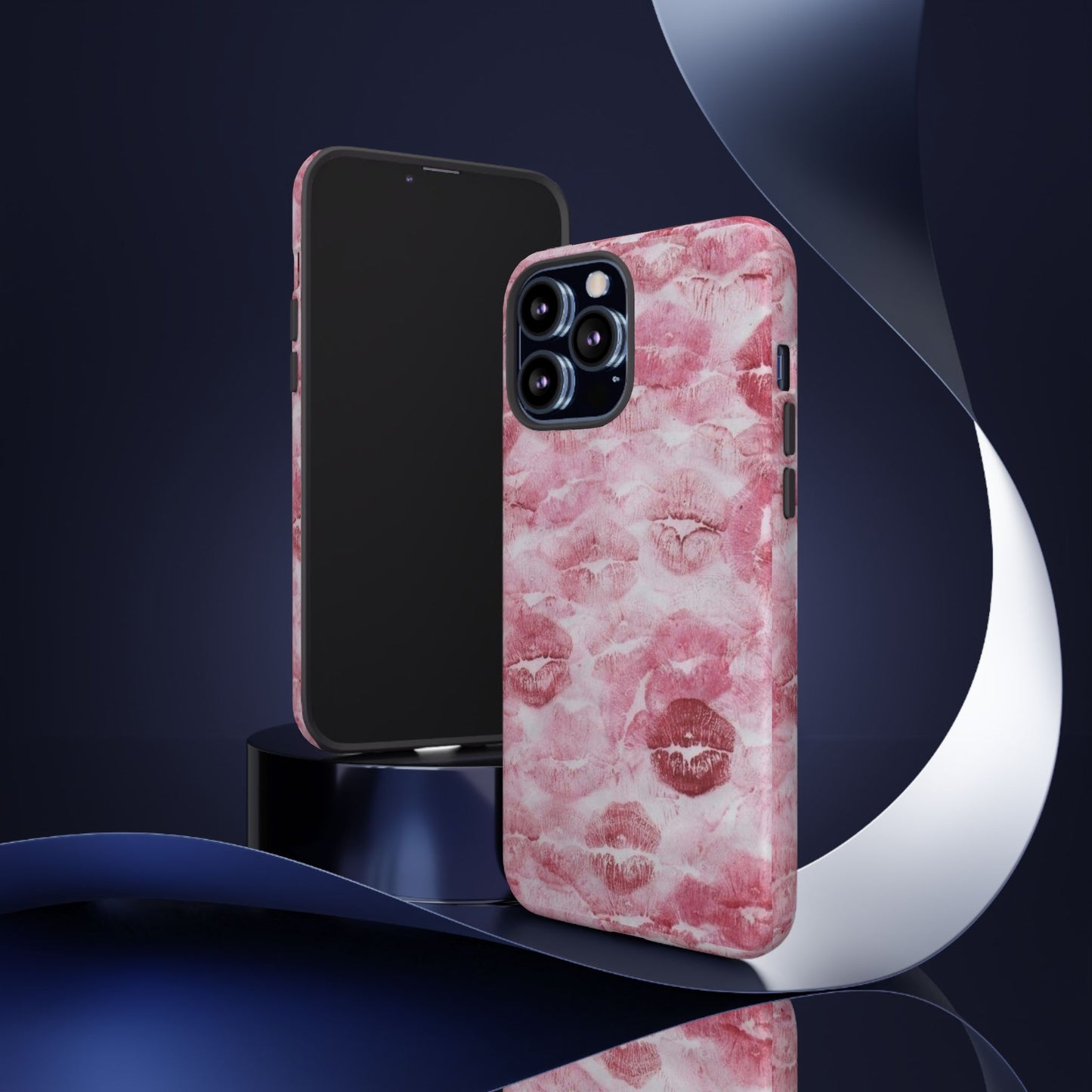 Kiss Print Tough Phone Case — Pink Marble Lip Pattern, Protective iPhone Cover