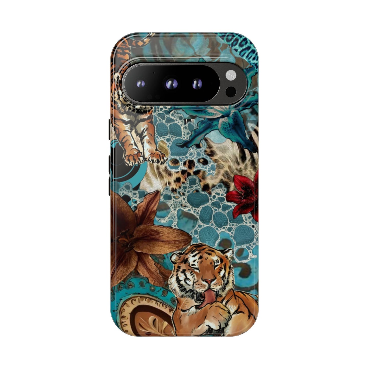 Floral Tiger Phone Case - Teal Safari Protective Cover