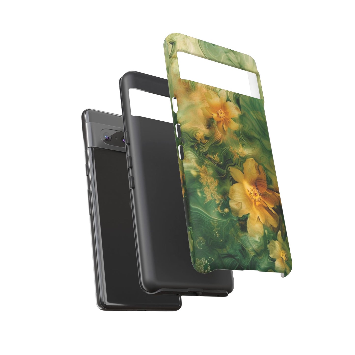 Floral Swirl Phone Case — Green & Gold Vintage Flower Design