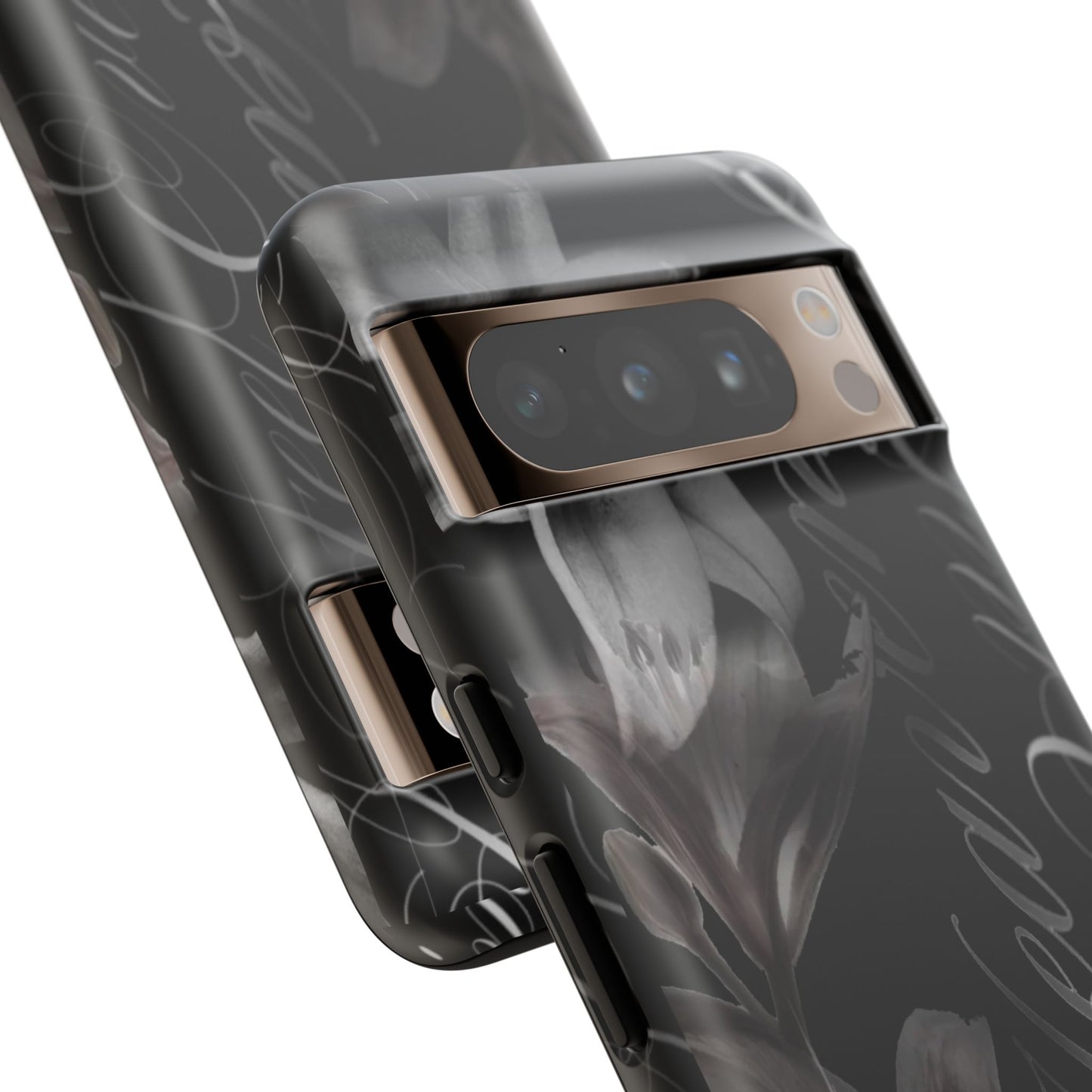 Floral Script Tough Phone Case – Black Lily Protective Cover