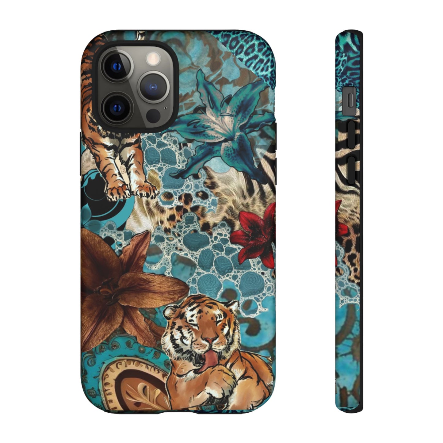 Floral Tiger Phone Case - Teal Safari Protective Cover