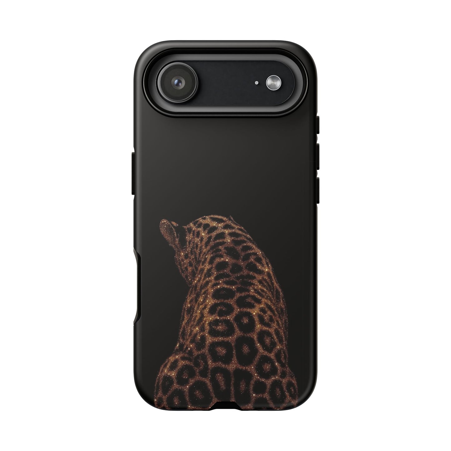 Leopard Print Tough Phone Case - Sleek Black Protective Cover