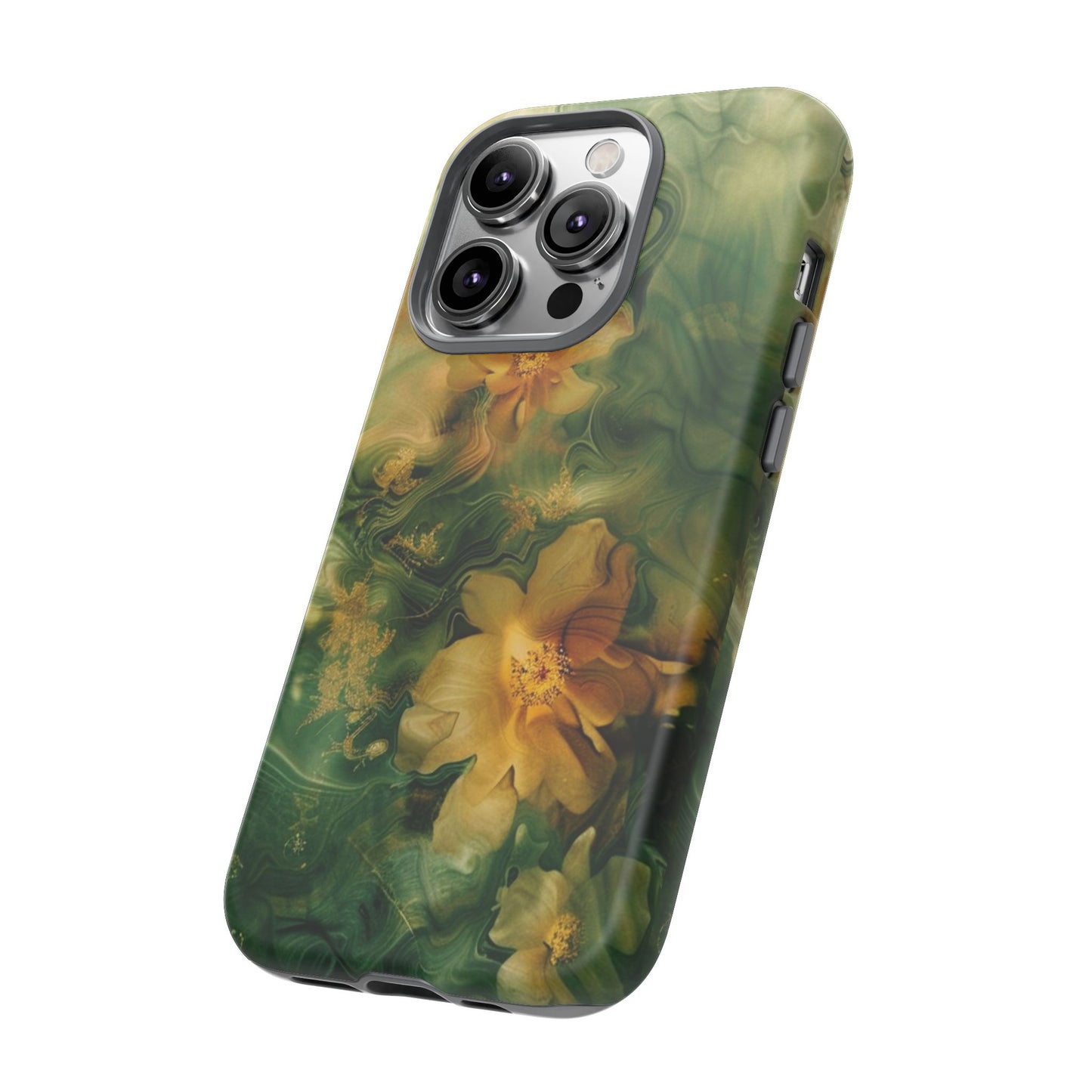 Floral Swirl Phone Case — Green & Gold Vintage Flower Design