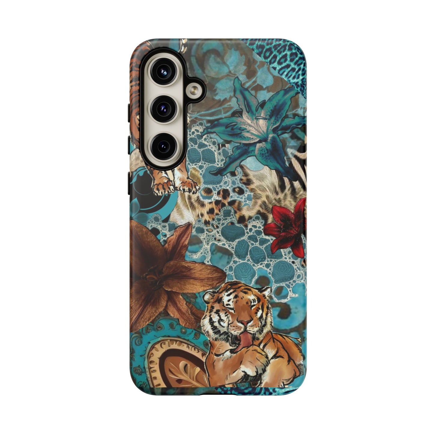 Floral Tiger Phone Case - Teal Safari Protective Cover