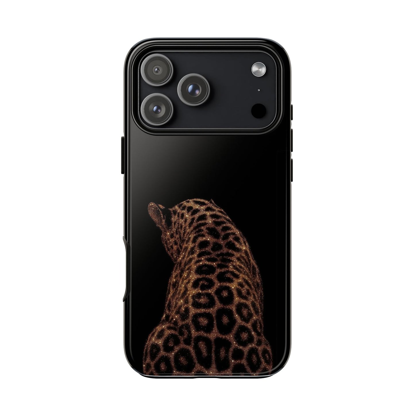 Leopard Print Tough Phone Case - Sleek Black Protective Cover
