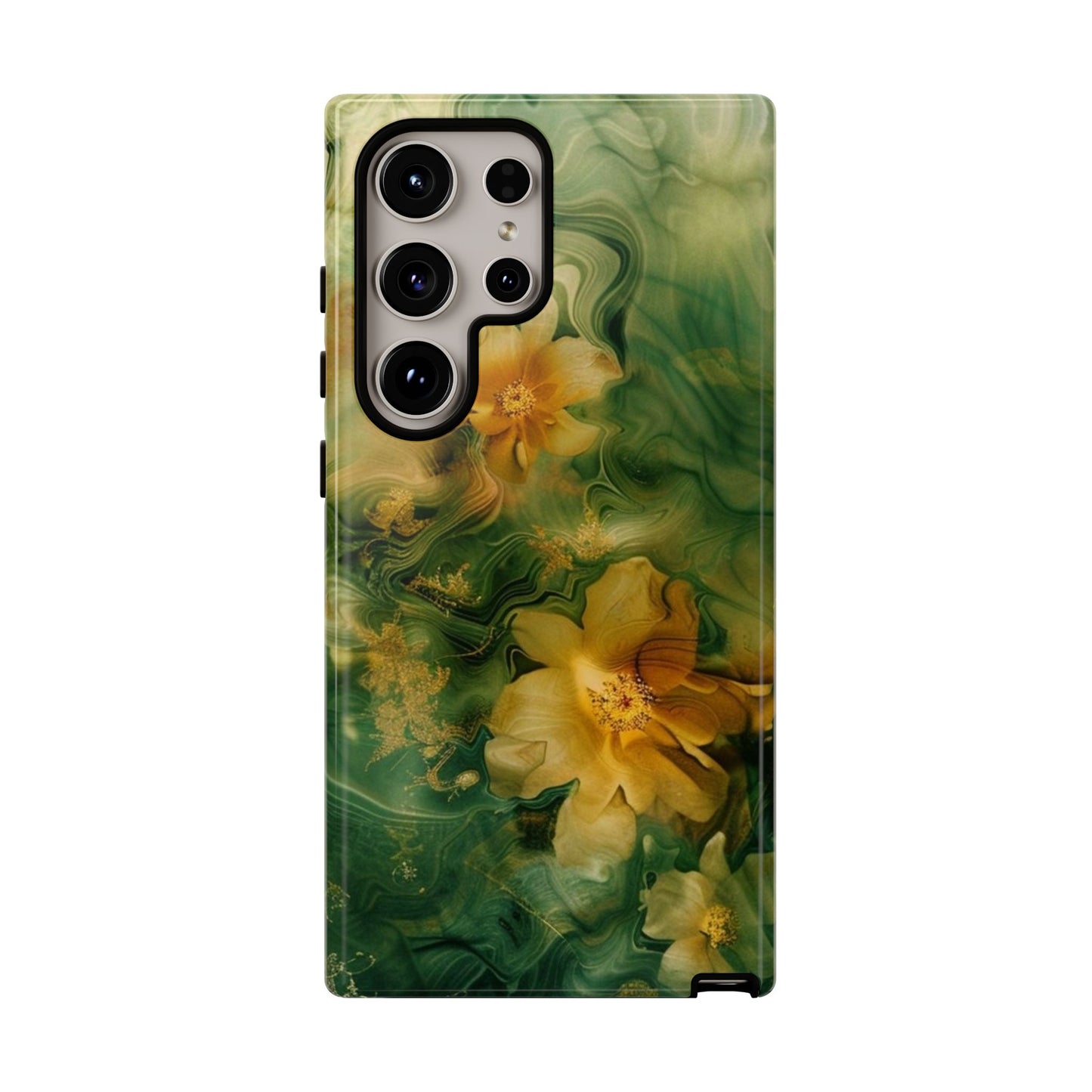Floral Swirl Phone Case — Green & Gold Vintage Flower Design
