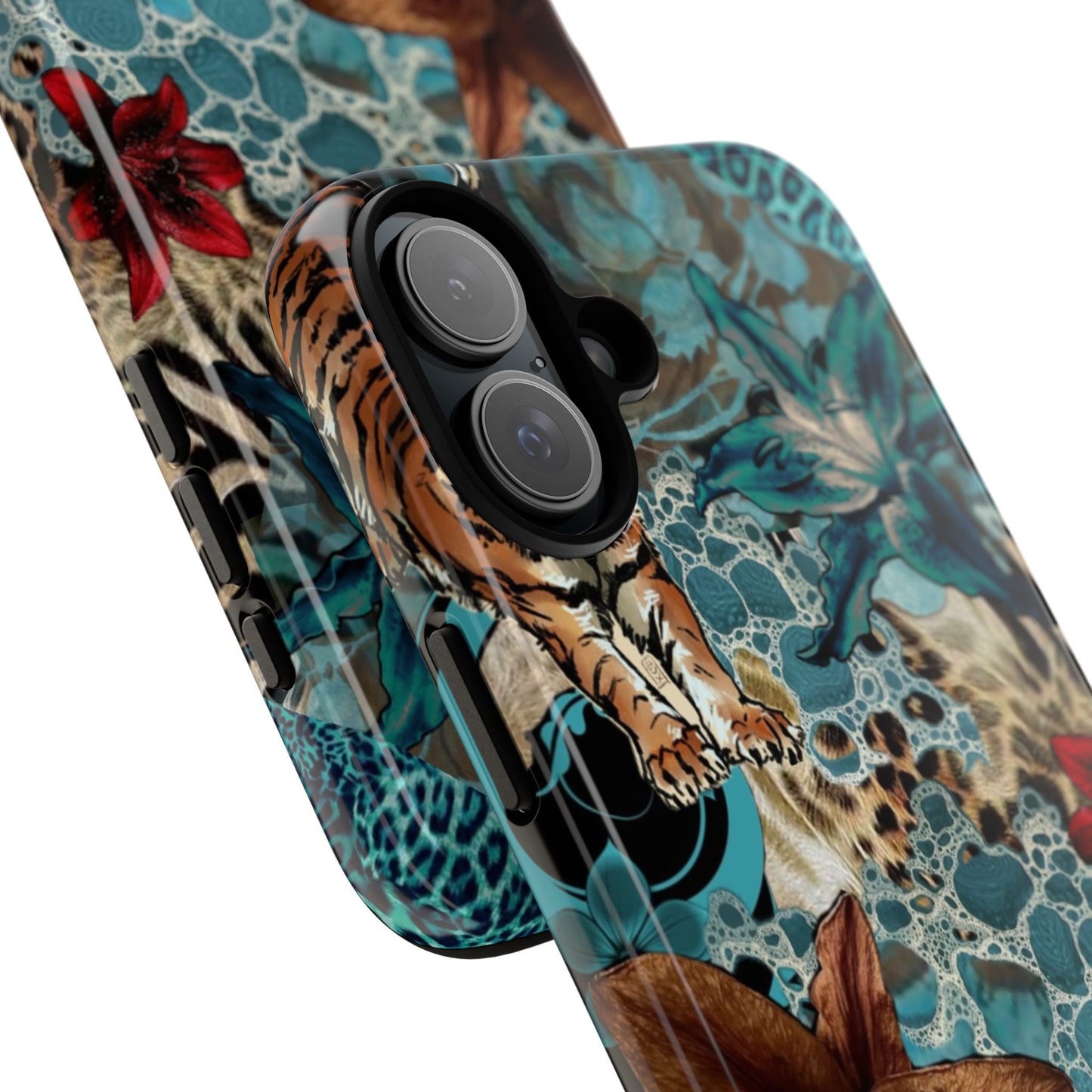 Floral Tiger Phone Case - Teal Safari Protective Cover