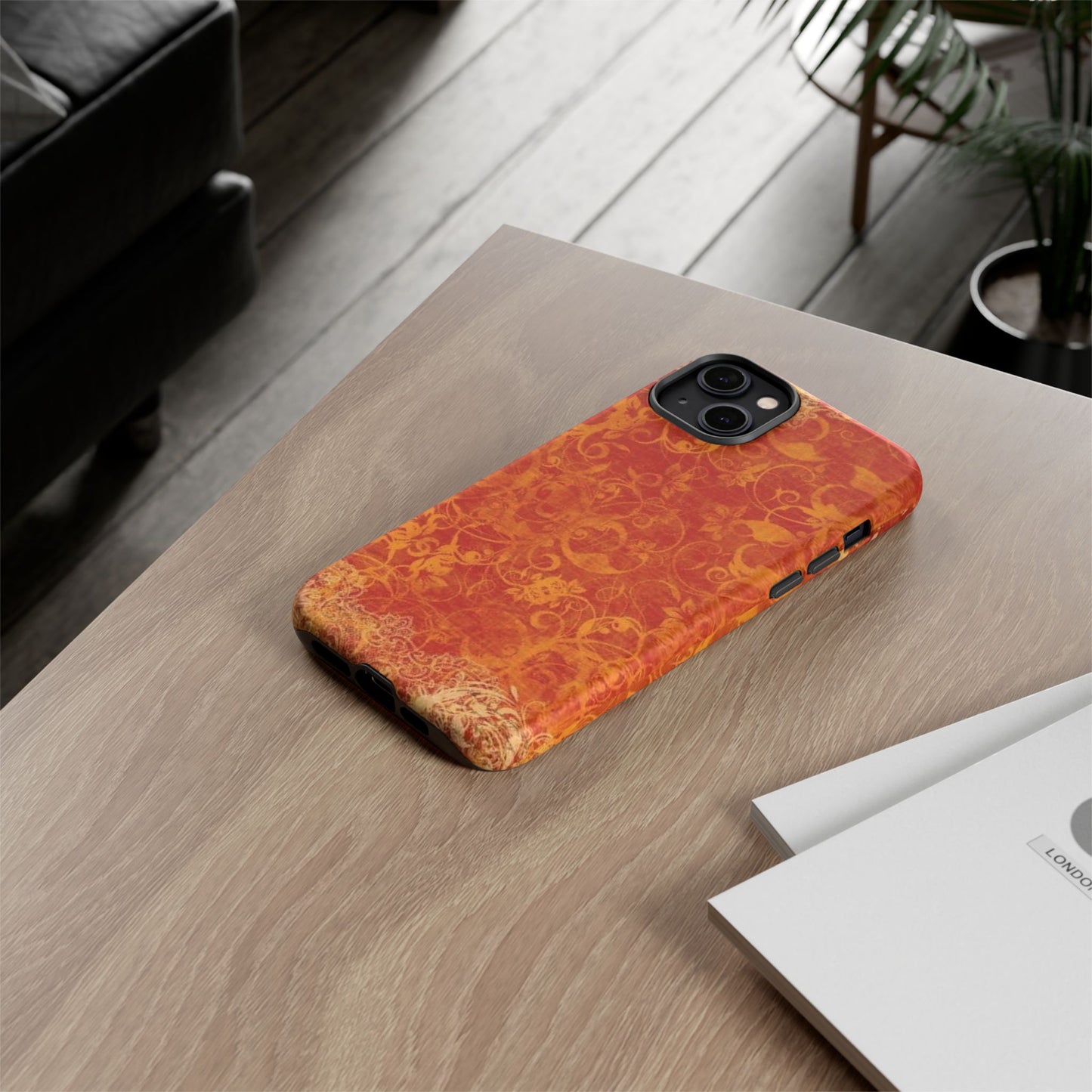Floral Autumn iPhone Tough Case — Orange Vintage Scroll Design