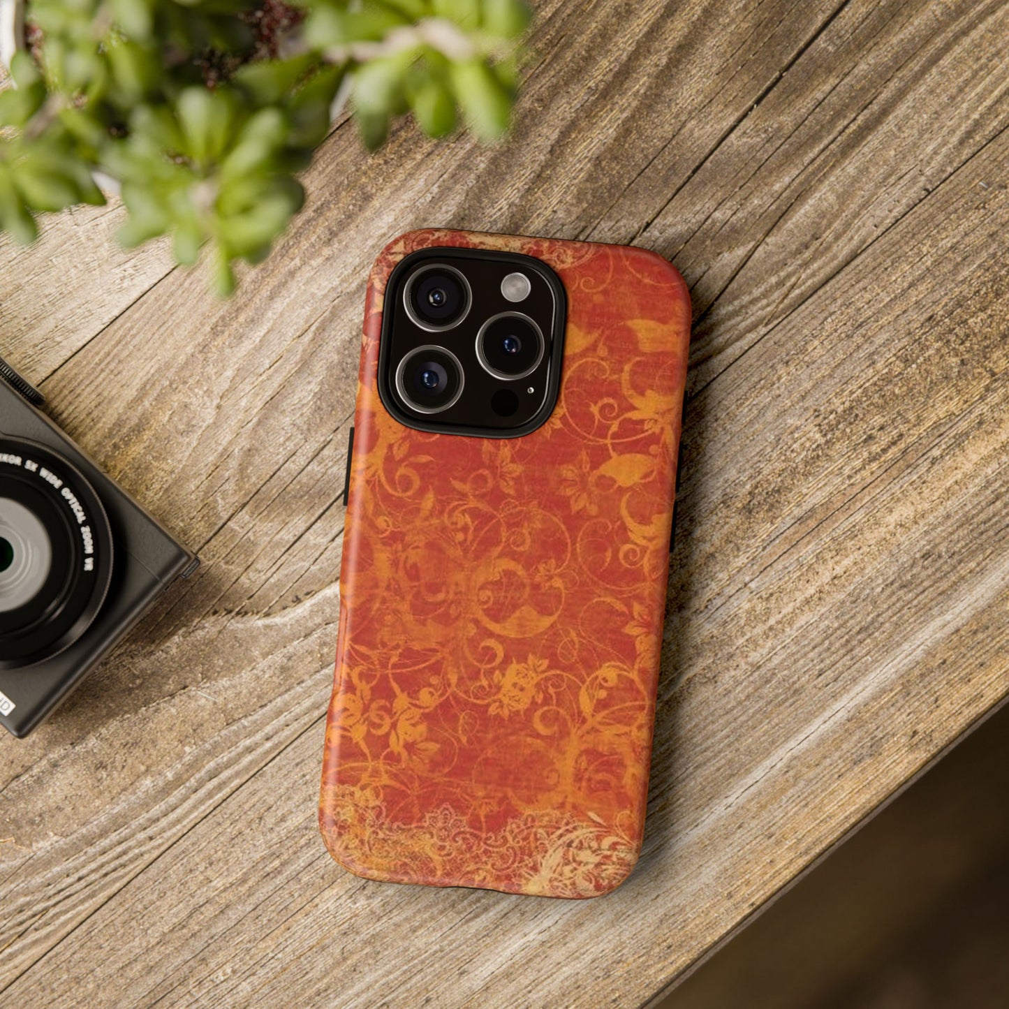 Floral Autumn iPhone Tough Case — Orange Vintage Scroll Design