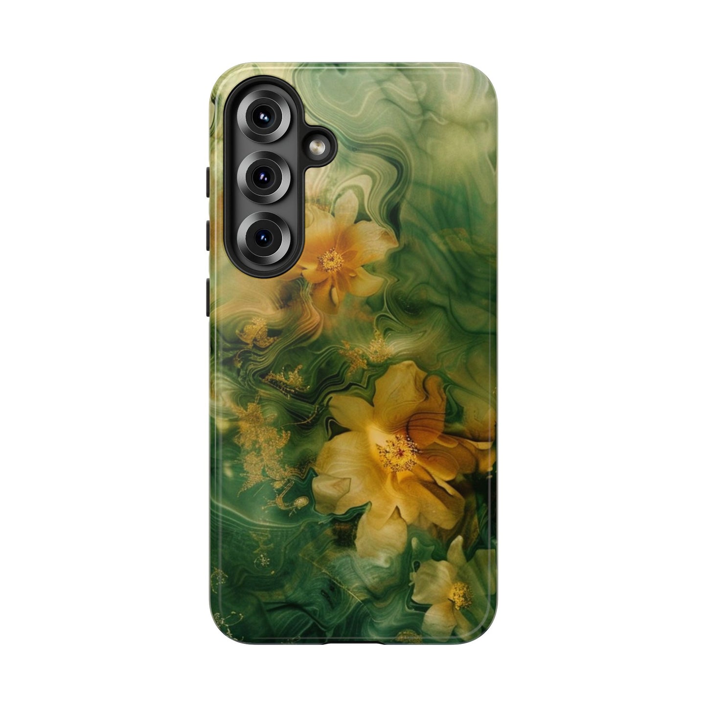 Floral Swirl Phone Case — Green & Gold Vintage Flower Design