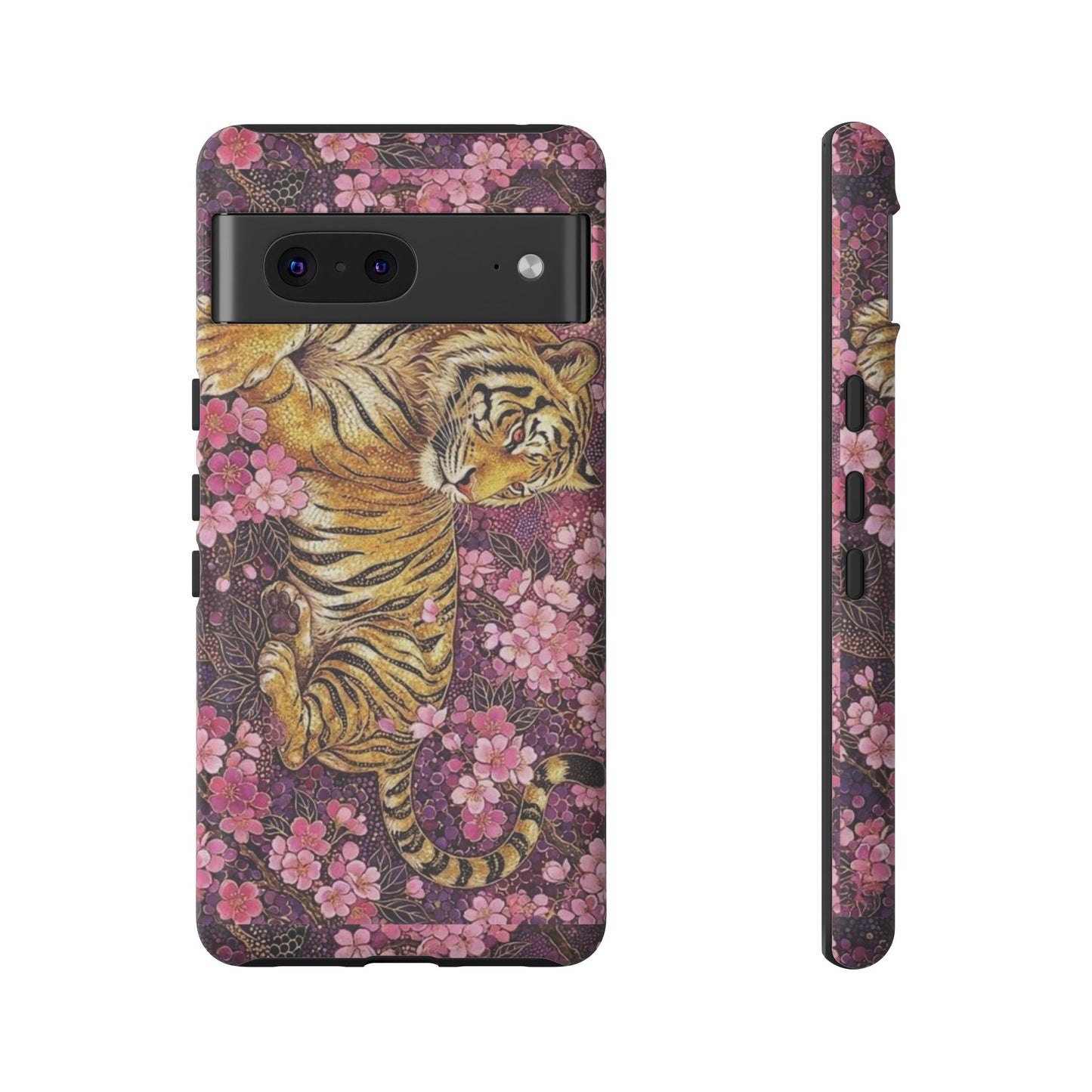 Tiger Floral Phone Case — Vintage Sakura Heavy-Duty Protective Cover