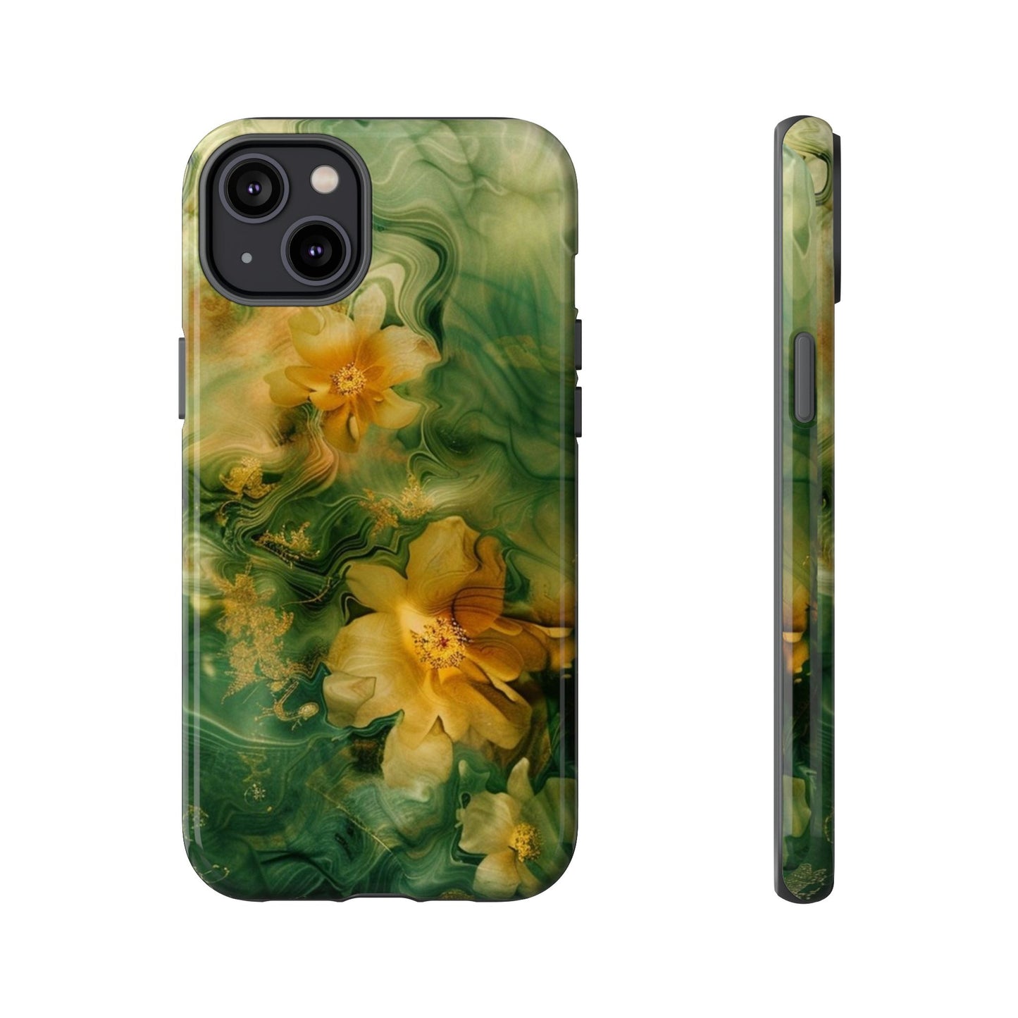 Floral Swirl Phone Case — Green & Gold Vintage Flower Design