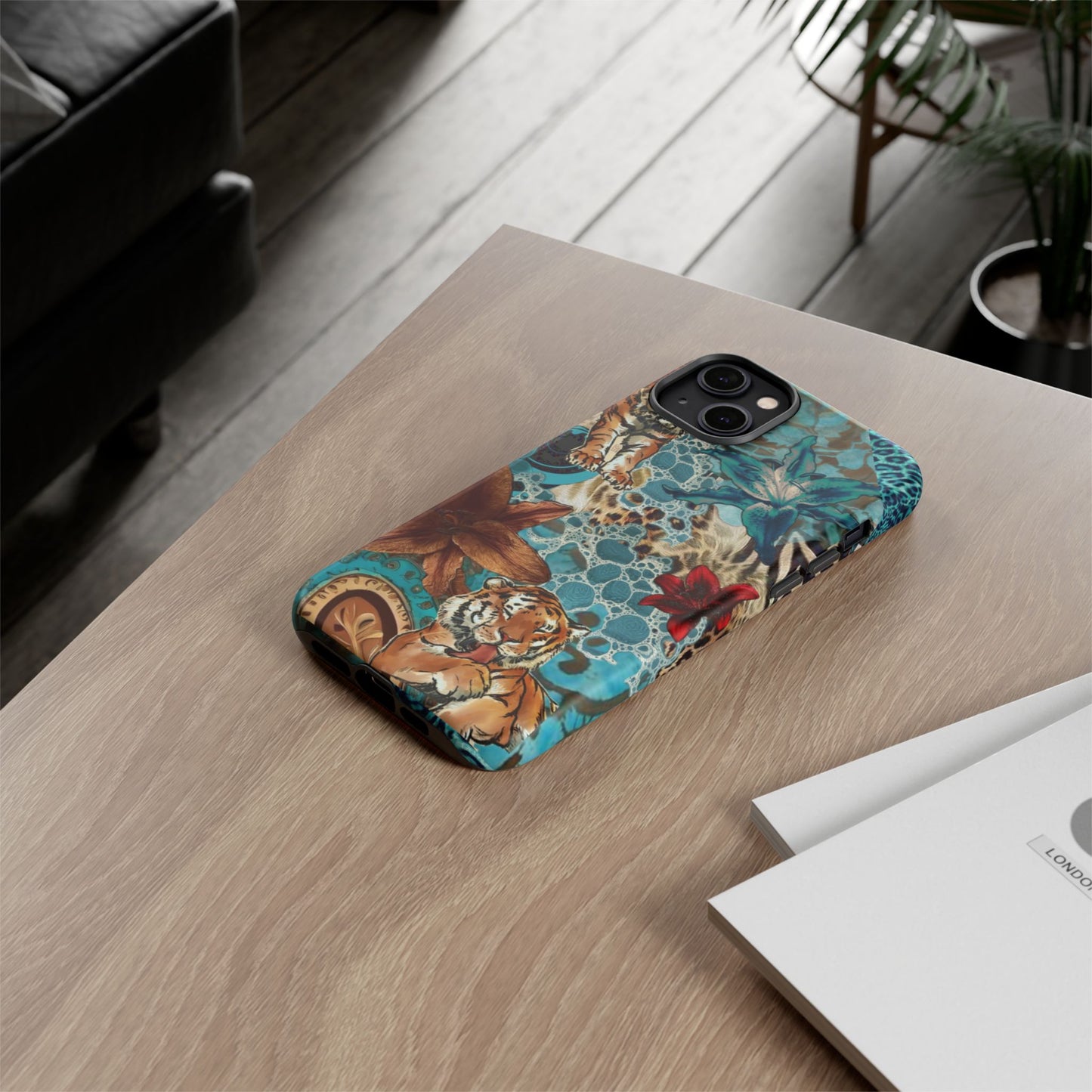 Floral Tiger Phone Case - Teal Safari Protective Cover