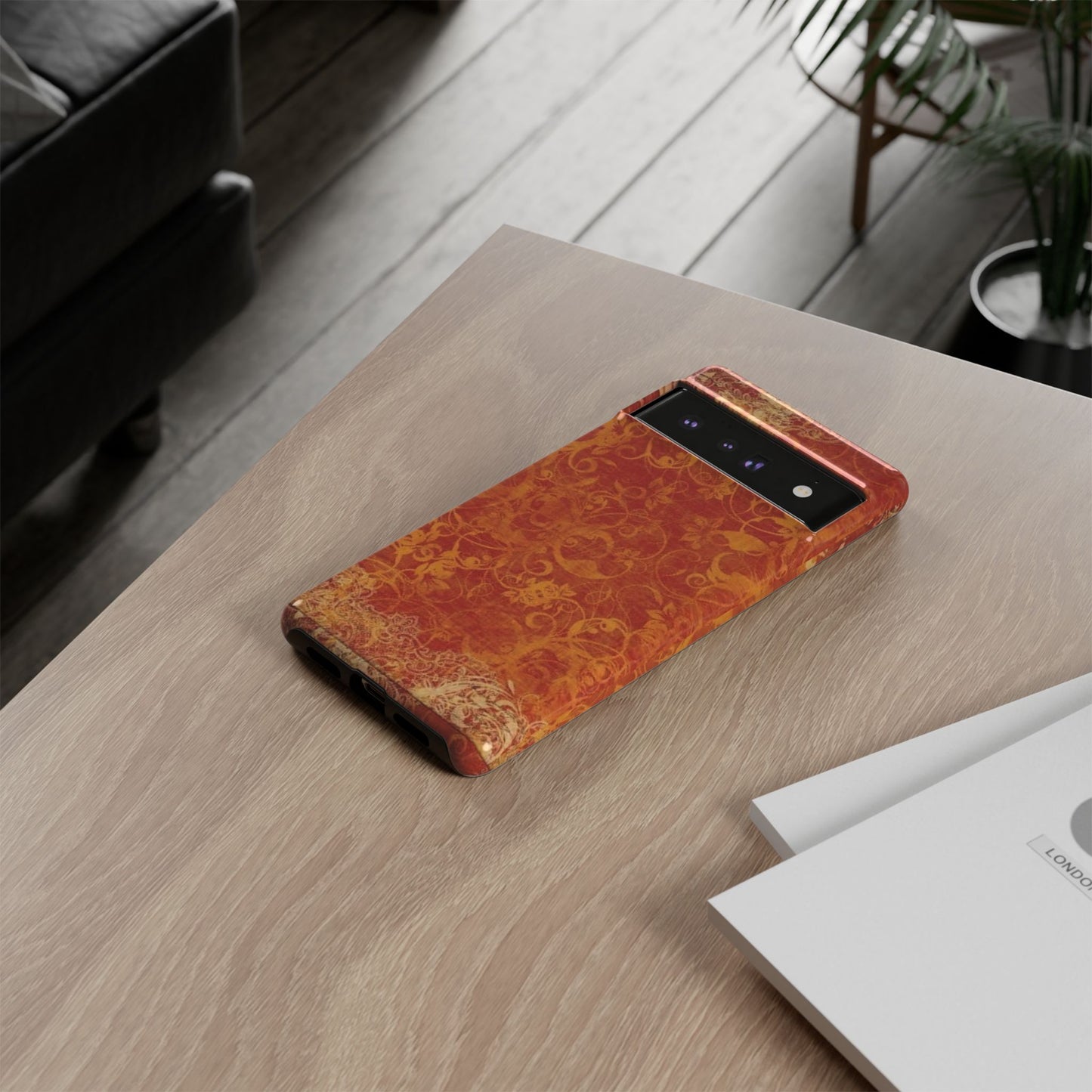 Floral Autumn iPhone Tough Case — Orange Vintage Scroll Design