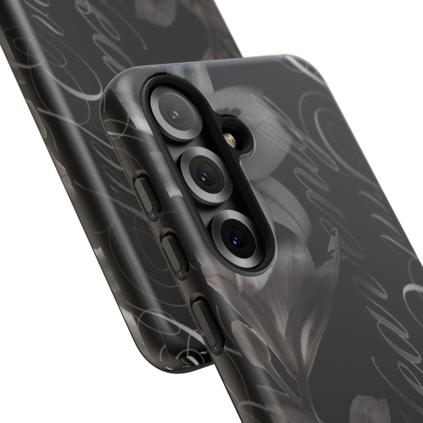 Floral Script Tough Phone Case – Black Lily Protective Cover
