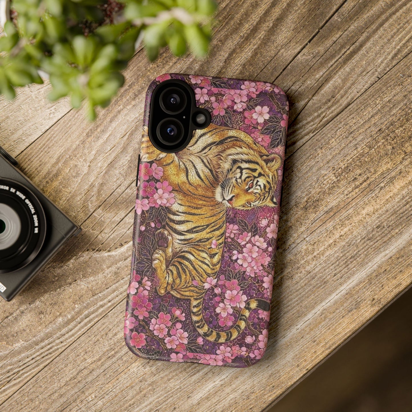 Tiger Floral Phone Case — Vintage Sakura Heavy-Duty Protective Cover