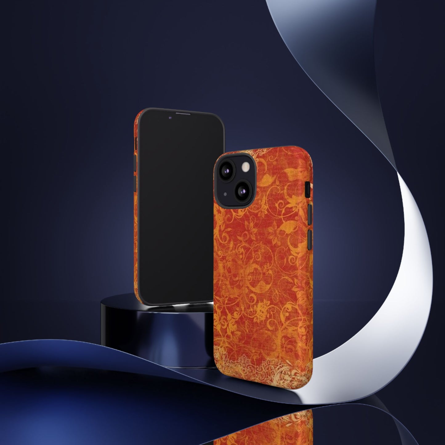 Floral Autumn iPhone Tough Case — Orange Vintage Scroll Design
