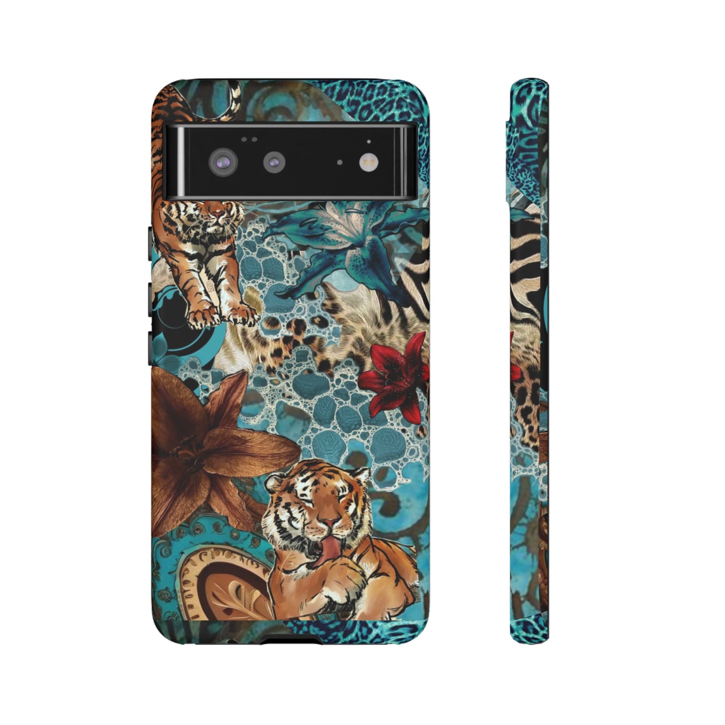 Floral Tiger Phone Case - Teal Safari Protective Cover
