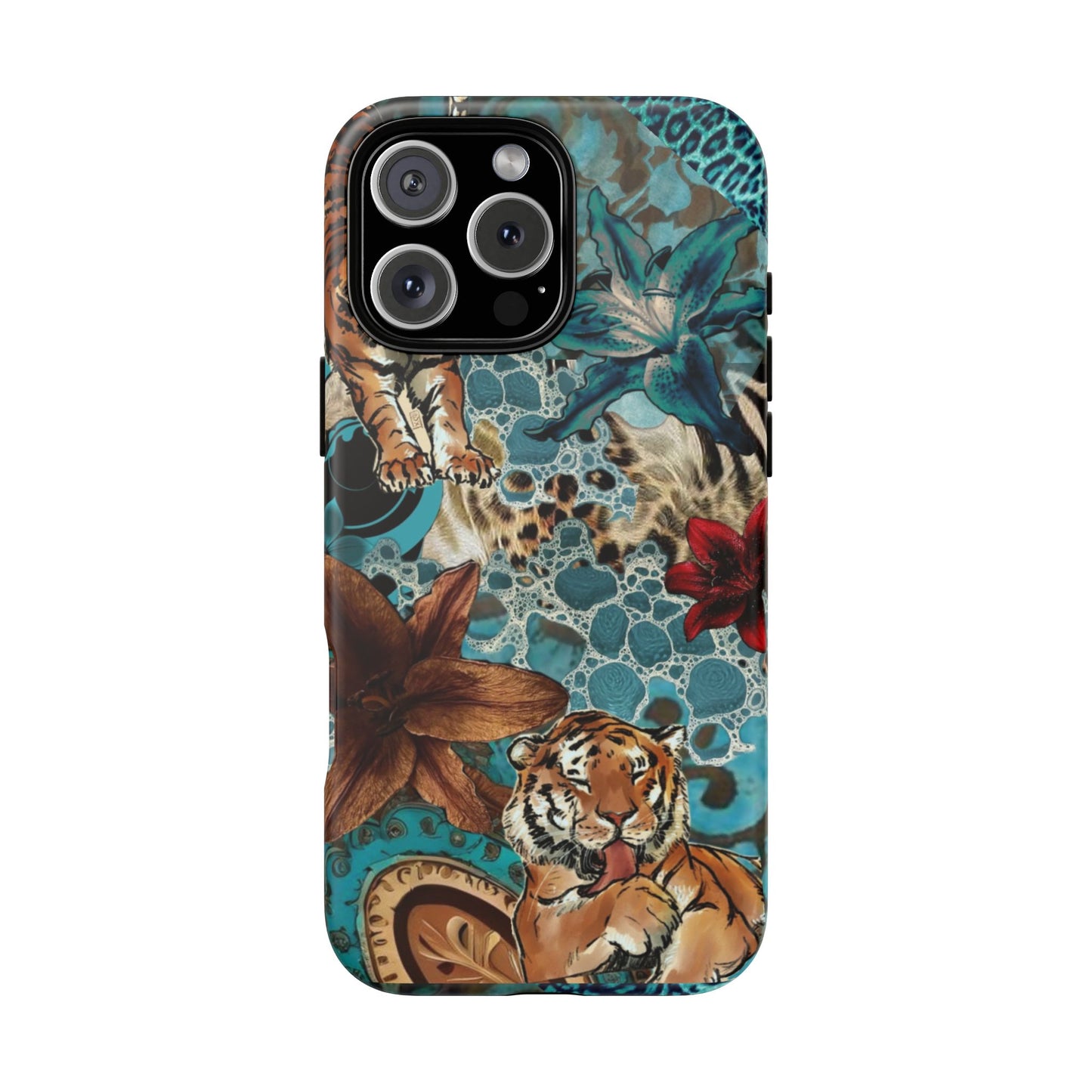 Floral Tiger Phone Case - Teal Safari Protective Cover