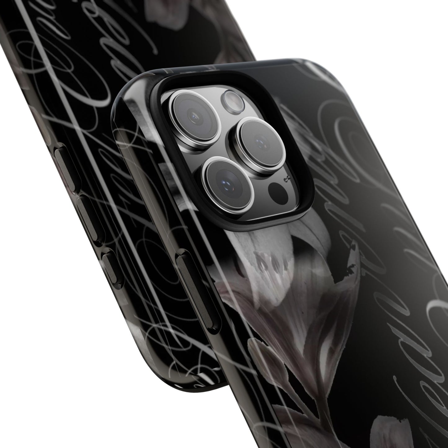 Floral Script Tough Phone Case – Black Lily Protective Cover