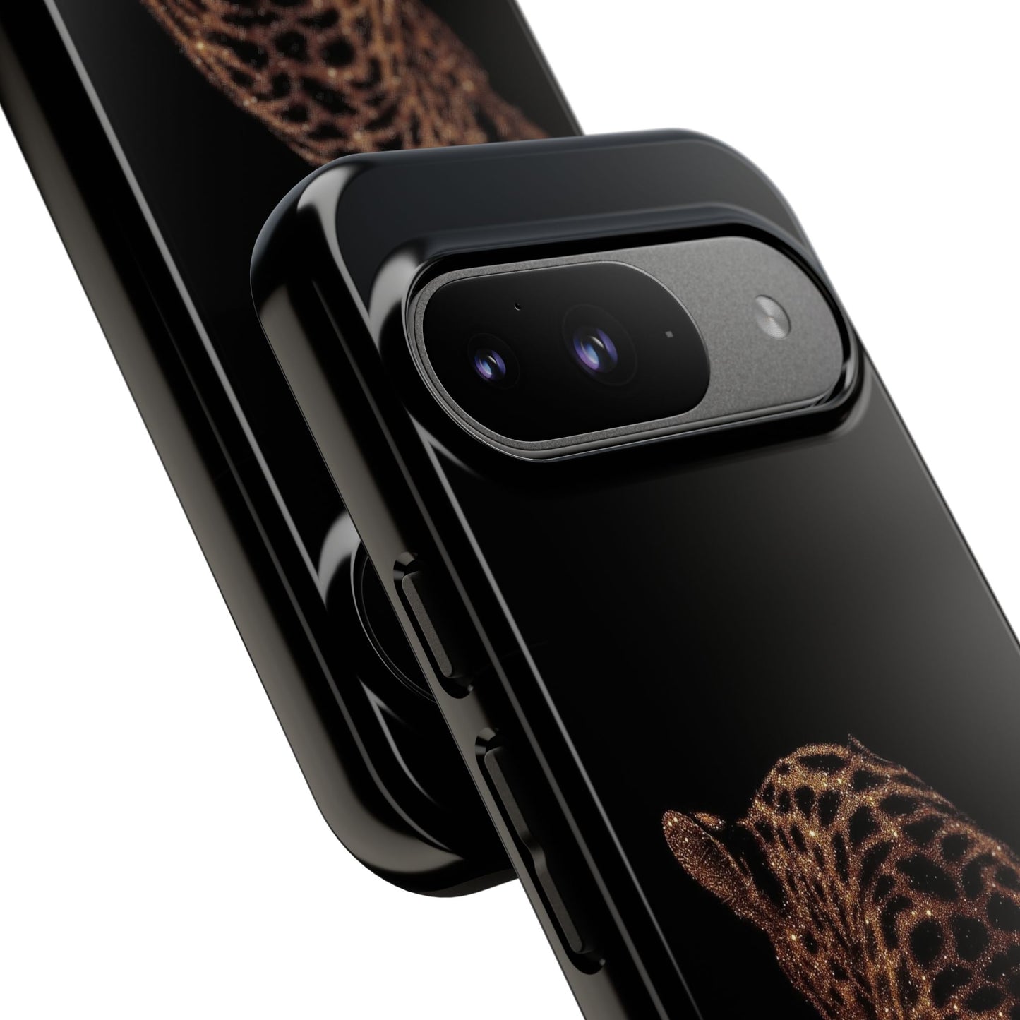 Leopard Print Tough Phone Case - Sleek Black Protective Cover