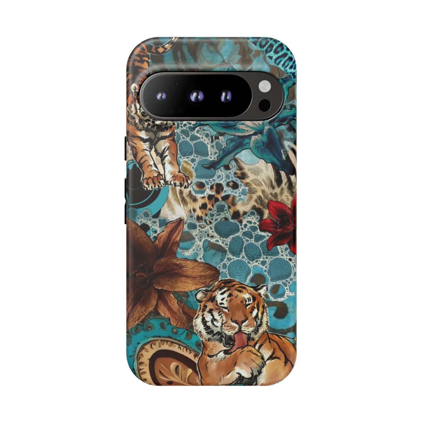 Floral Tiger Phone Case - Teal Safari Protective Cover
