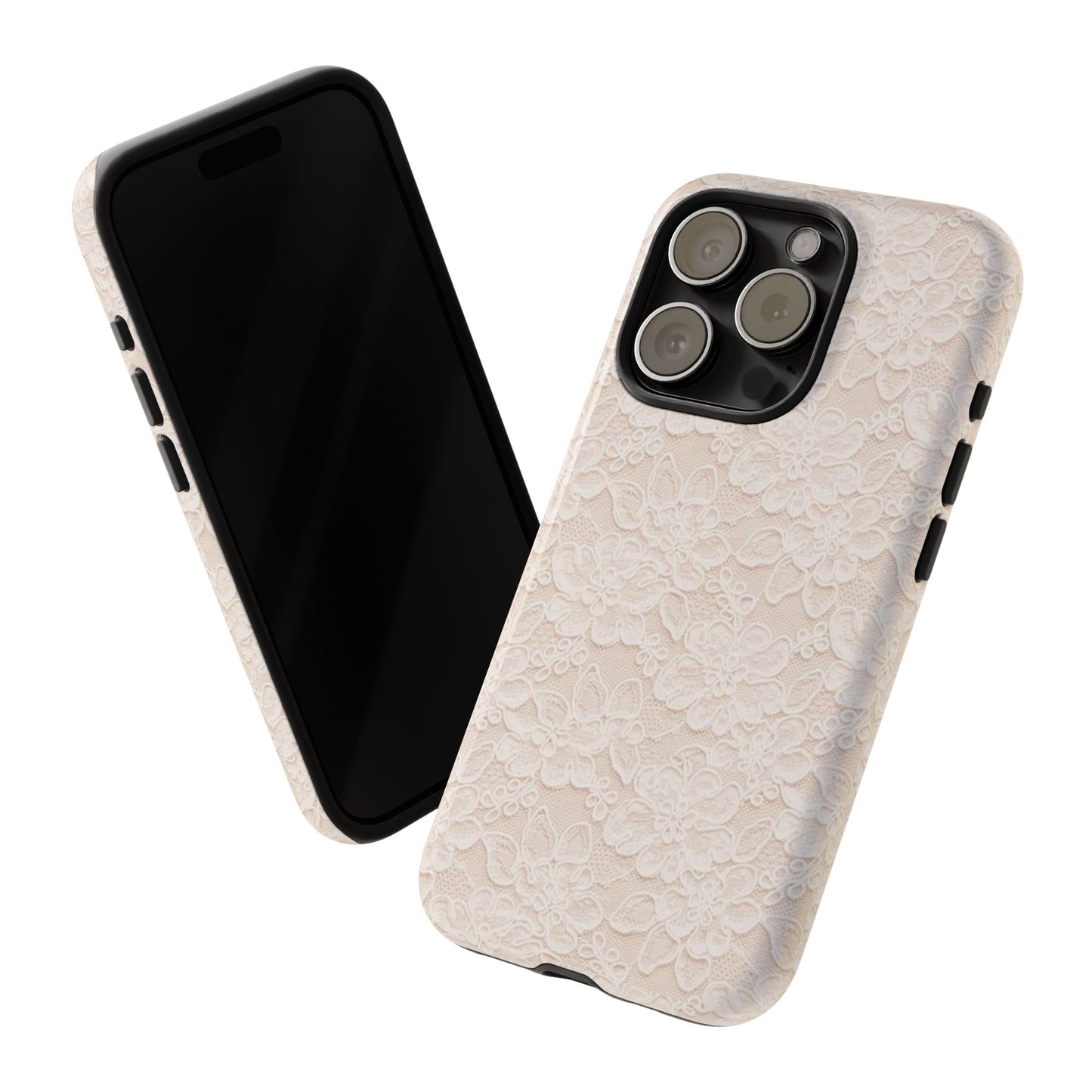 Floral Lace Tough Phone Case – Vintage Ivory Protective Cover