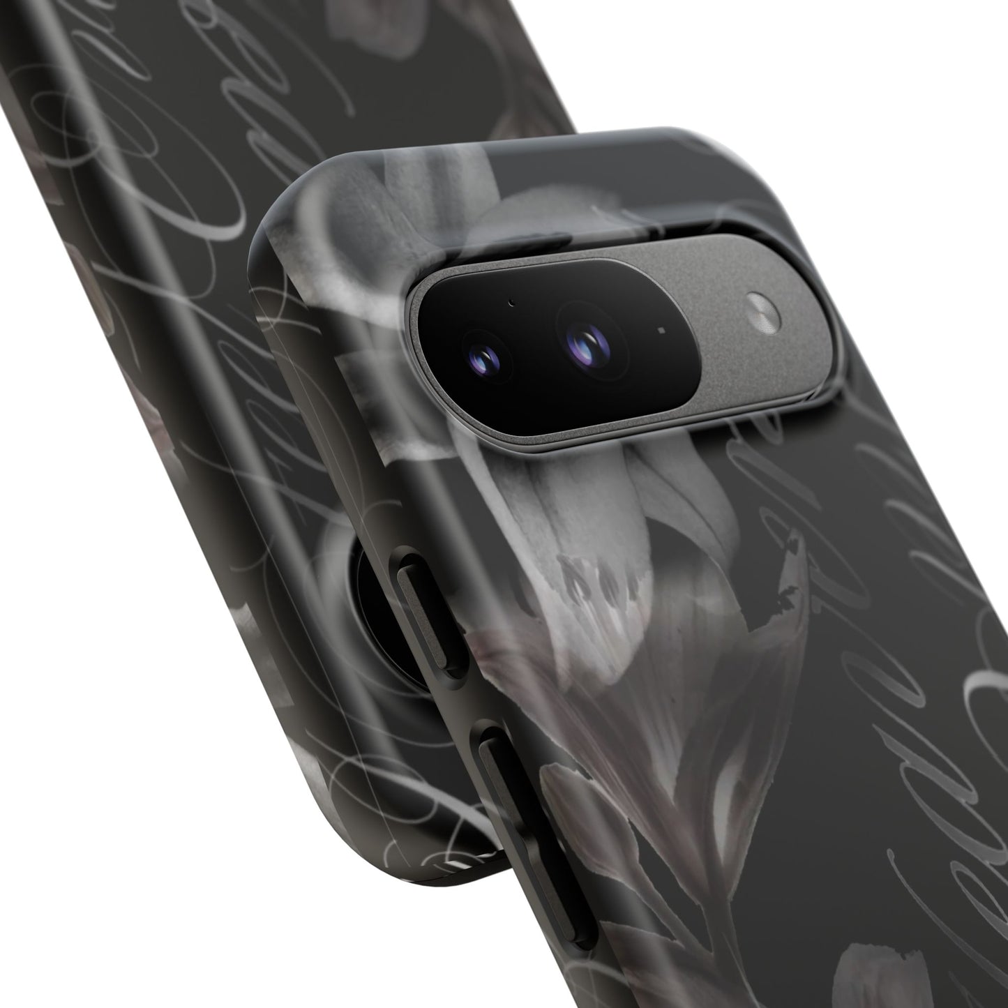Floral Script Tough Phone Case – Black Lily Protective Cover