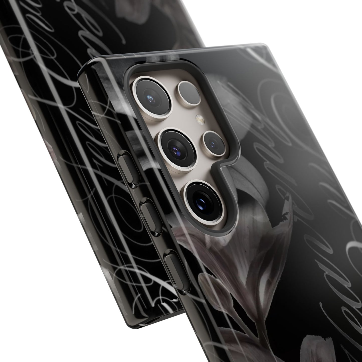 Floral Script Tough Phone Case – Black Lily Protective Cover