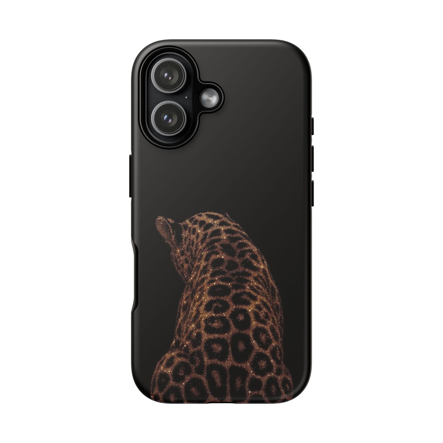 Leopard Print Tough Phone Case - Sleek Black Protective Cover