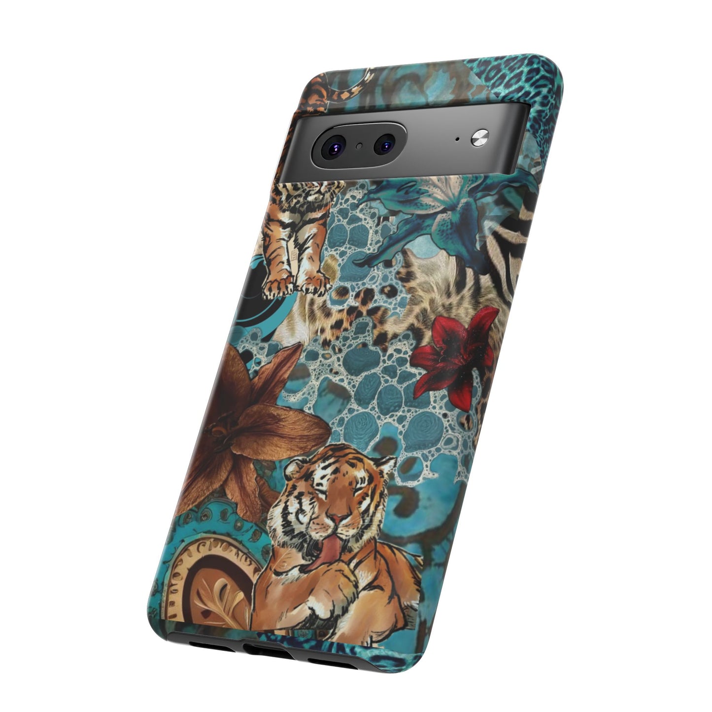 Floral Tiger Phone Case - Teal Safari Protective Cover